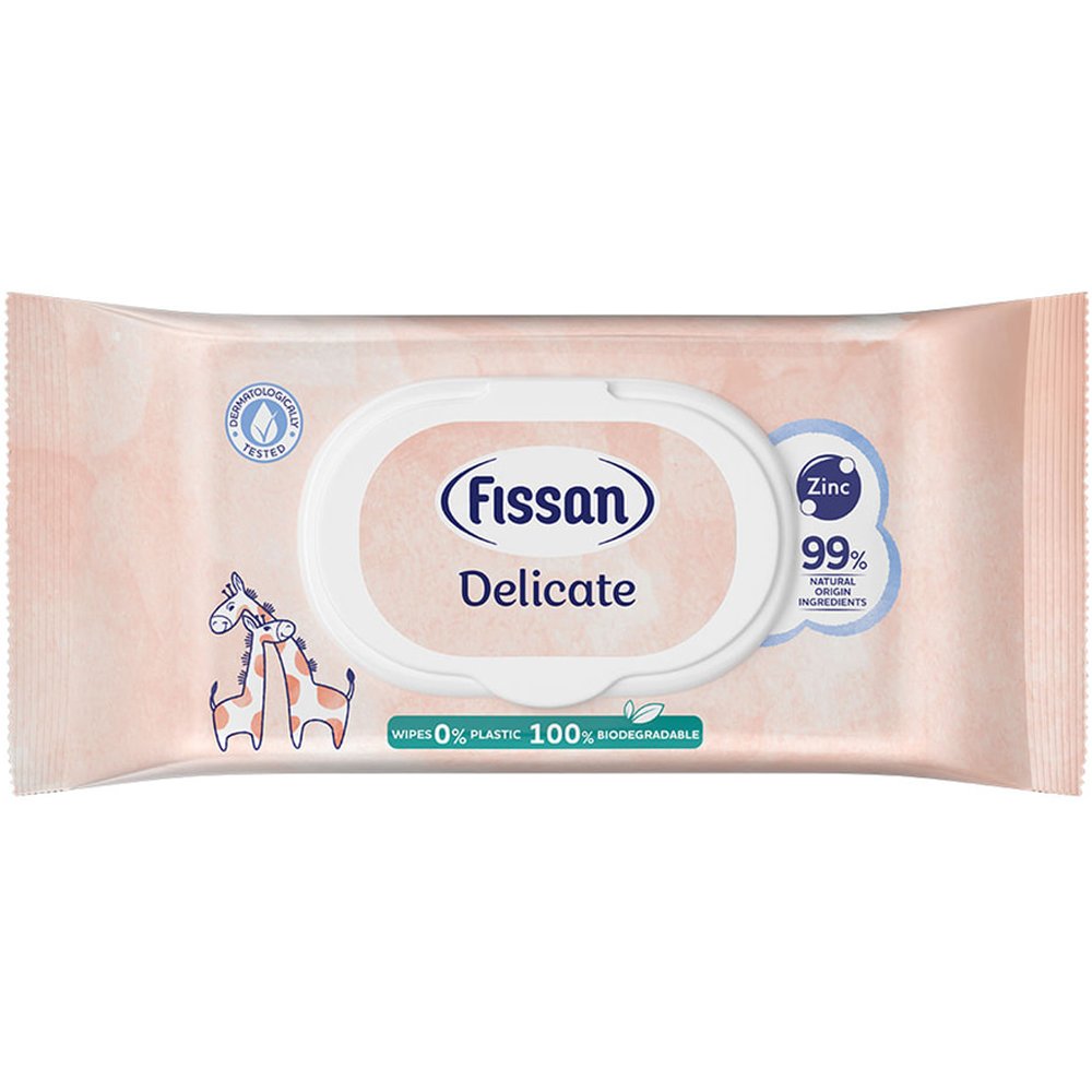 Fissan Fissan Delicate Baby Wipes Υποαλλεργικά Βρεφικά Μαντηλάκια Καθημερινής Χρήσης Κατάλληλα για τον Απαλό Καθαρισμό και την Προστασία του Ευαίσθητου Βρεφικού Δέρματος από Ερεθισμούς με Καπάκι 70 Τεμάχια