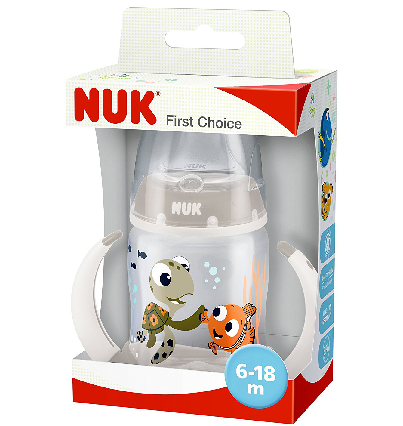 Nuk First Choice Dory Μπιμπερό Εκπαίδευσης Πολυπροπυλενίου με Λαβές & Ρύγχος Σιλικόνης 6-18m BPA Free 150ml – άσπρο