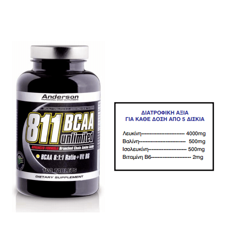 Anderson 811 Bcaa Unlimited Συμπλήρωμα Διακλαδισμένων Αμινοξέων 100 CPR
