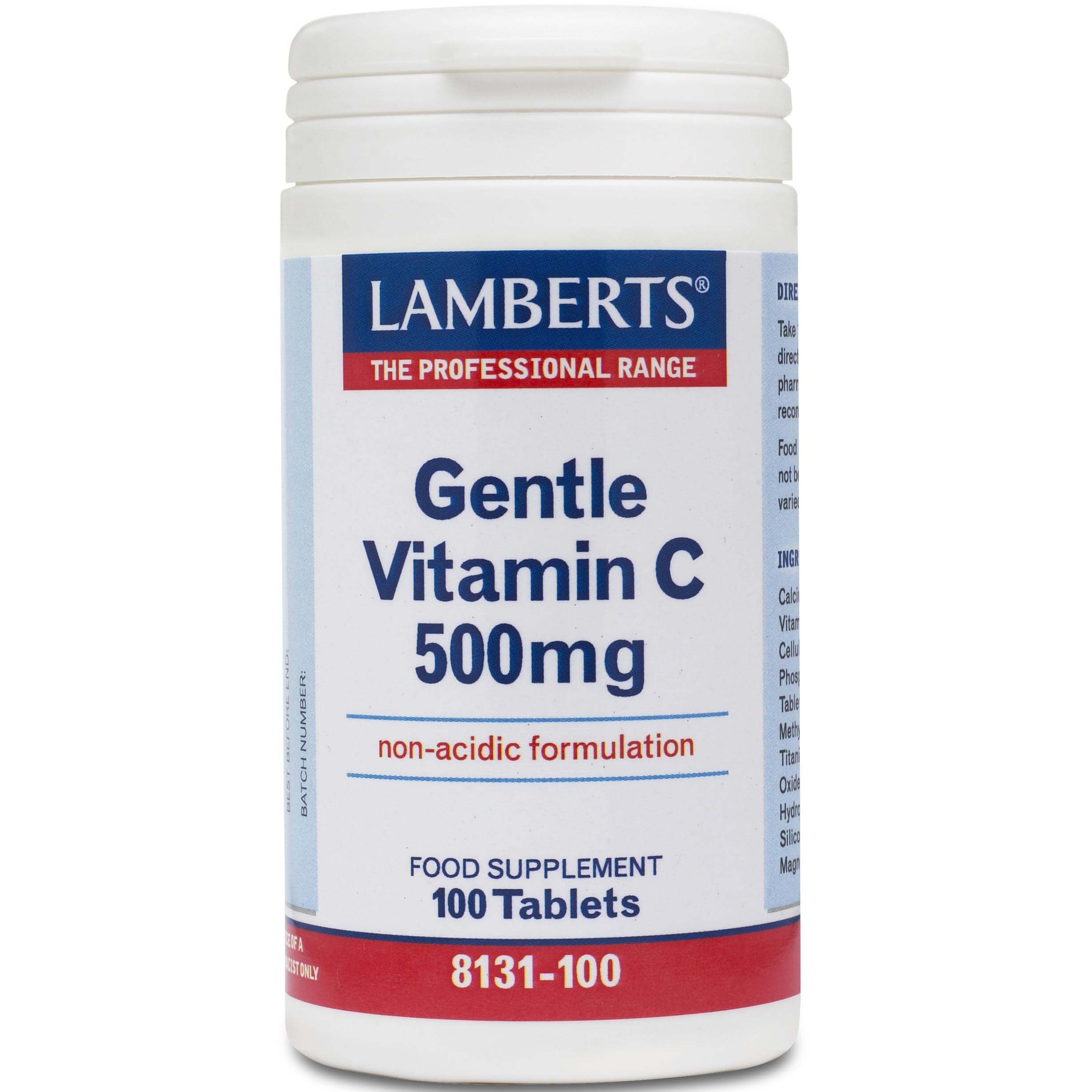 Gentle Vitamin C 500mg 100 tabs – Lamberts,Συμπλήρωμα Διατροφής Μη Όξινης και Πλήρως Απορροφήσιμη Μορφή Βιταμίνης C
