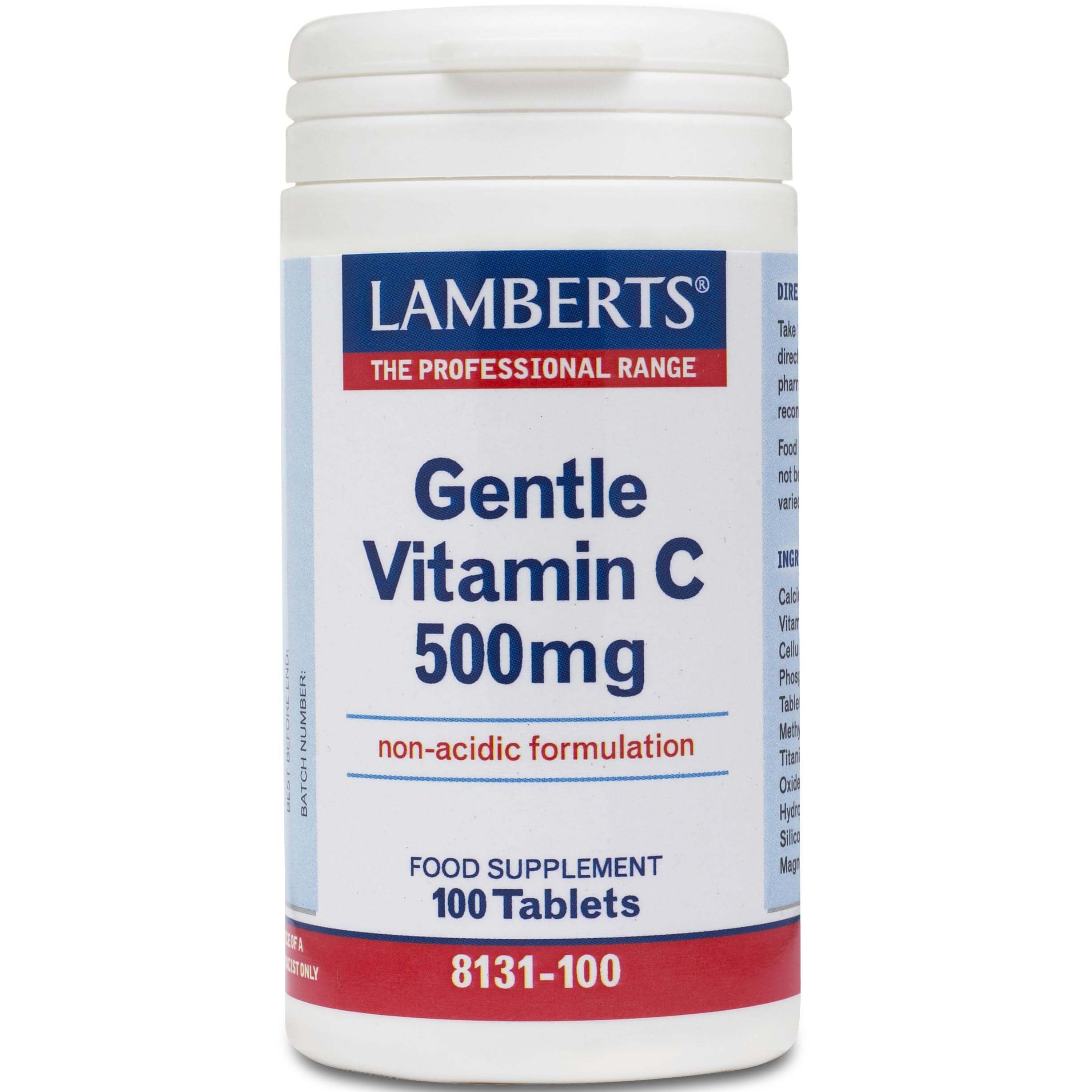Lamberts Gentle Vitamin C Συμπλήρωμα Διατροφής Μη Όξινη & Πλήρως Απορροφήσιμη Μορφή Βιταμίνης C 500mg 100tabs