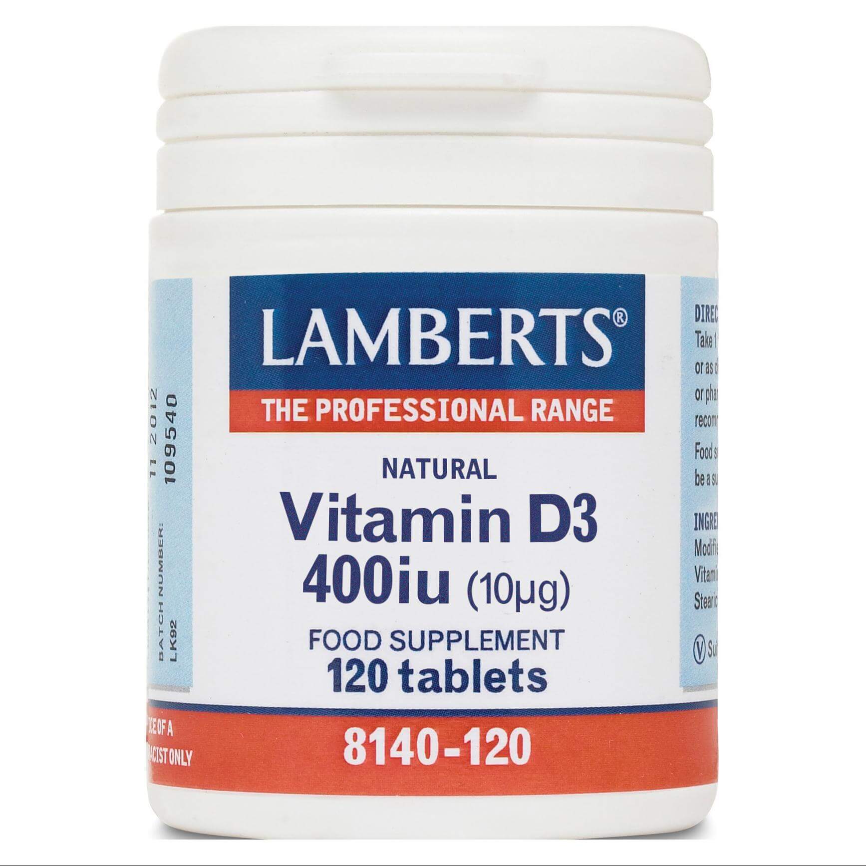 Lamberts Vitamin D3 Συμπλήρωμα Διατροφής Βιταμίνης D για τη Διατήρηση Ενός Υγιούς Ανοσοποιητικού Συστήματος 400iu 120tabs