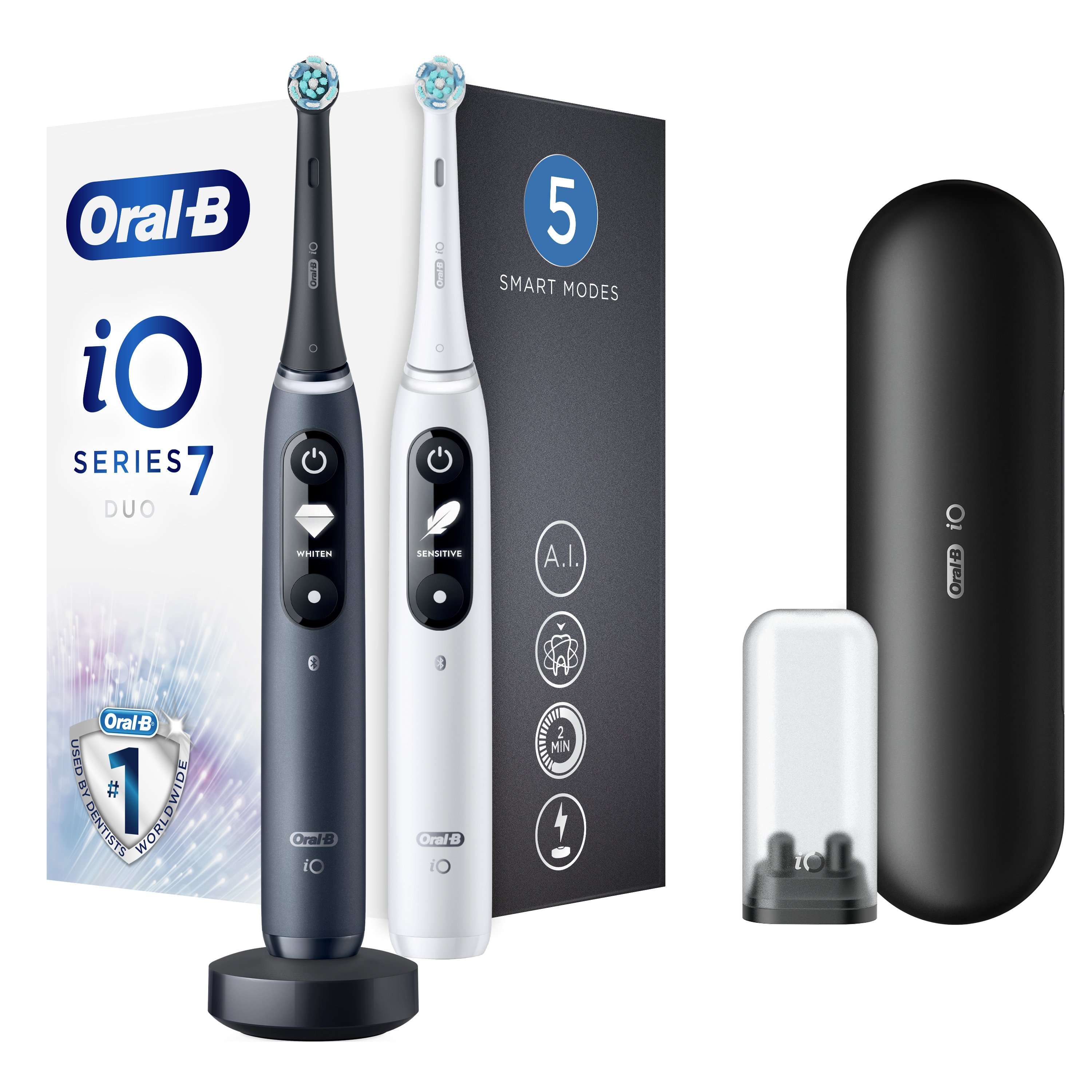 Oral-B iO Series 7 Duo Magnetic Black Onyx & Magnetic White Alabaster Ηλεκτρική Οδοντόβουρτσα με Επαναστατική iO Τεχνολογία 2 Τεμάχια