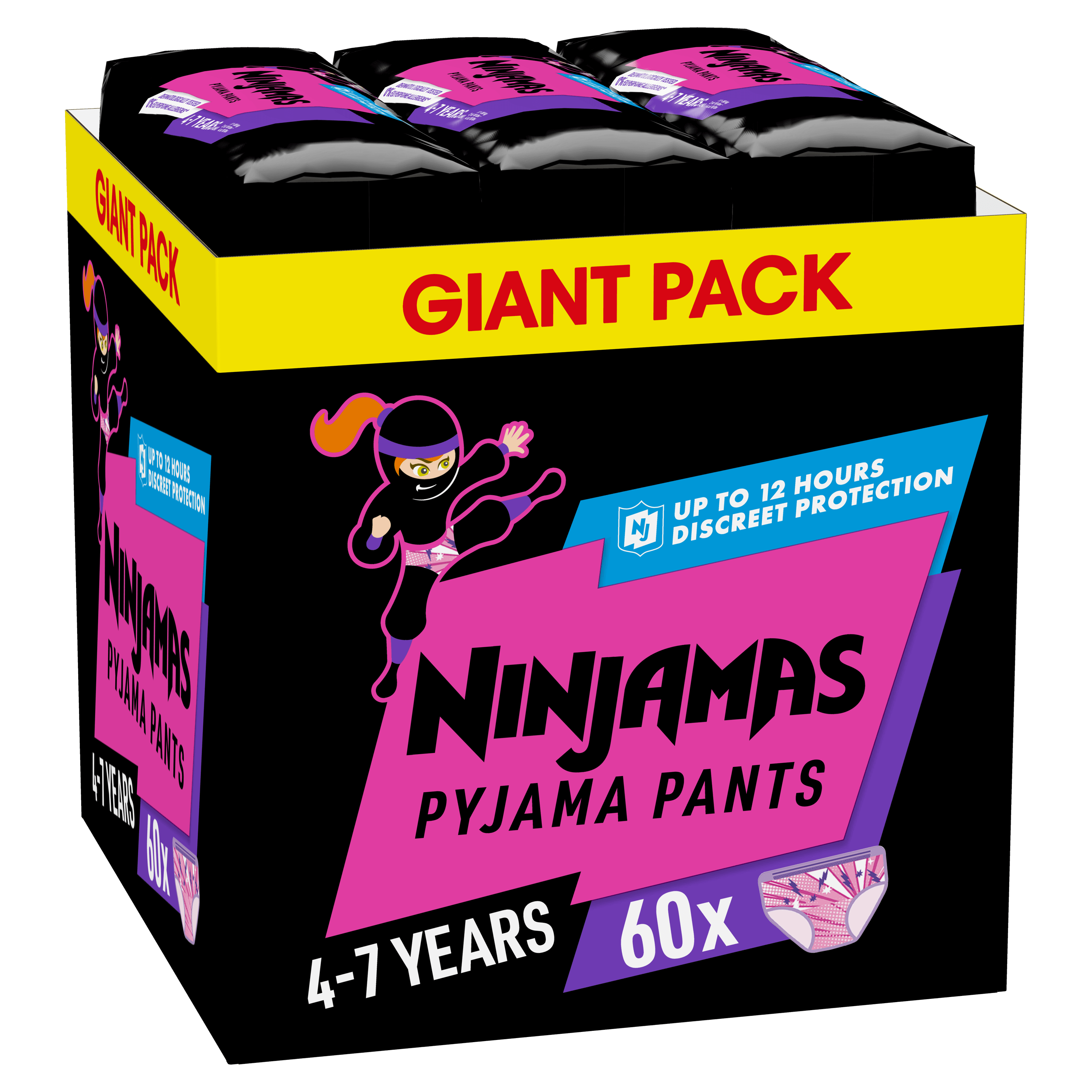 Ninjamas Pyjama Pants Girl 4-7 Years (17-30kg) Monthly Pack Πάνες Βρακάκι Νυκτός για Κορίτσια από 4-7 Ετών 60 Τεμάχια