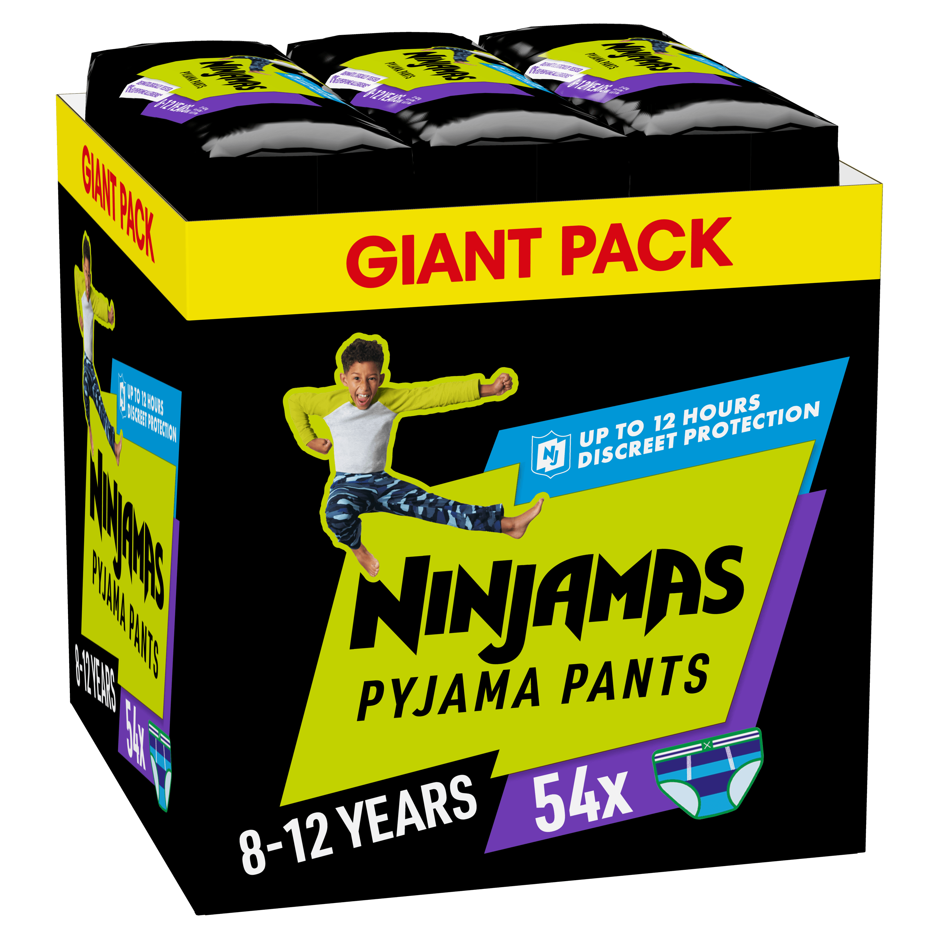 Ninjamas Pyjama Pants Boy 8-12 Years (27-43kg) Monthly Pack Πάνες Βρακάκι Νυκτός για Αγόρια από 8-12 Ετών 54 Τεμάχια