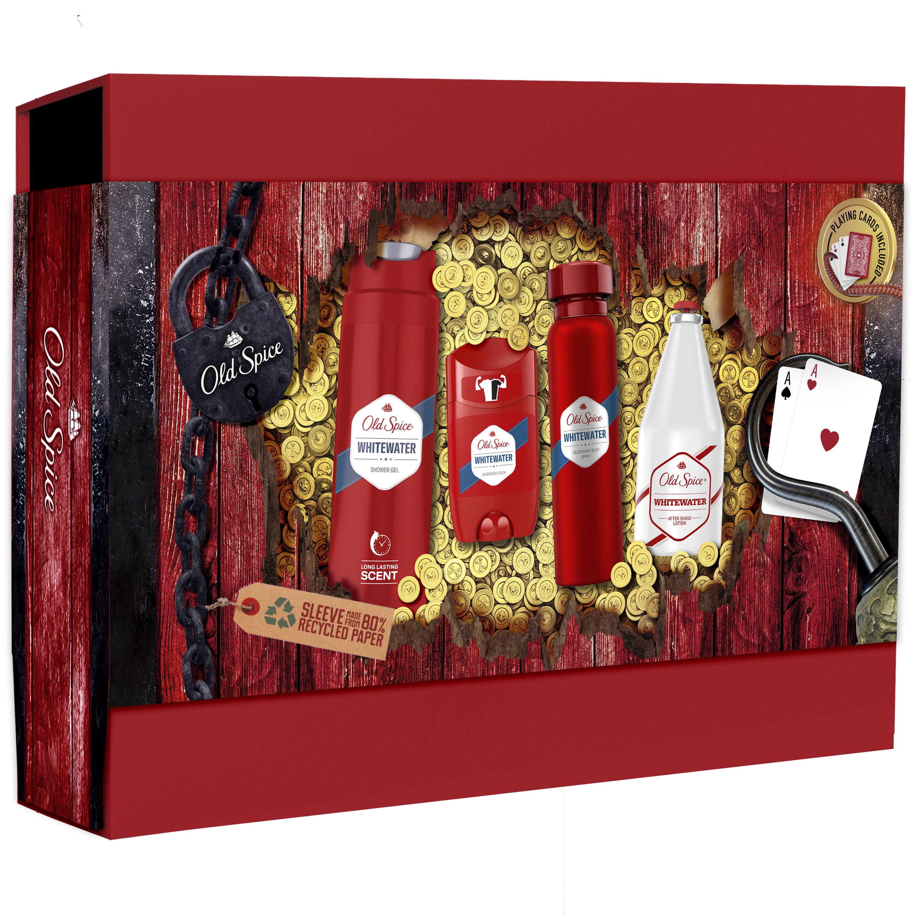 Old Spice Promo Set WhiteWater Deodorant Spray 150ml, Shower Gel 250ml, After Shave Lotion 100ml, Deodorant Stick 50ml & Τράπουλα Old Spice
