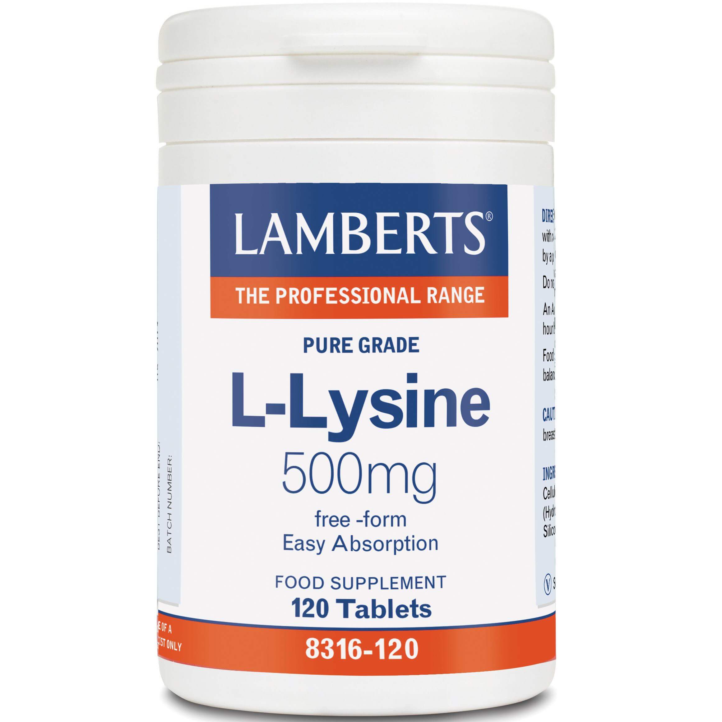 Lamberts L-Lysine Συμπλήρωμα Διατροφής με Αμινοξύ για Περιόδους Κοινού Κρυολογήματος 500mg 120tabs