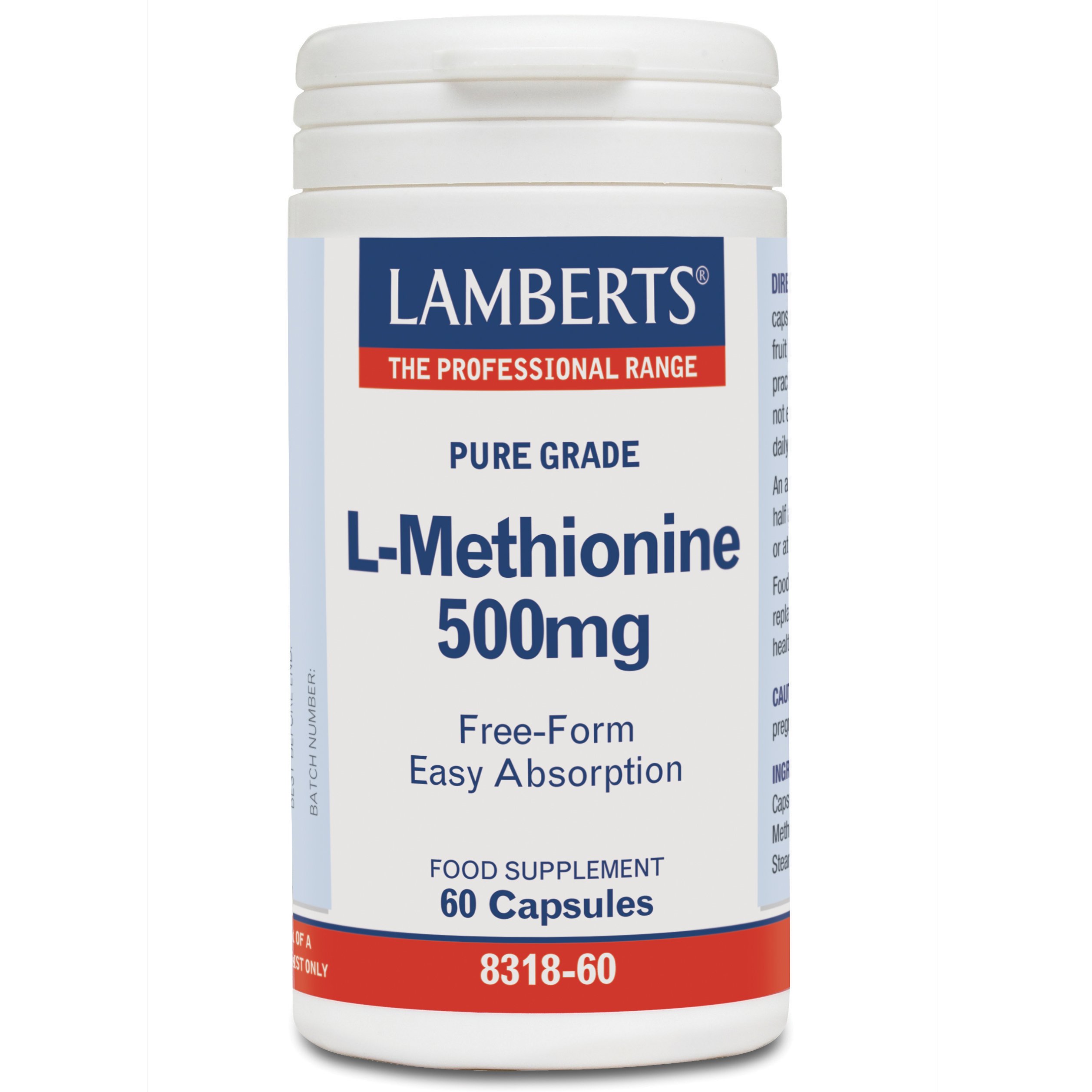 Lamberts L-Methionine Συμπλήρωμα Διατροφής με Αμινοξύ για την Ανάπτυξη & την Επιδιόρθωση των Ιστών 500mg 60caps