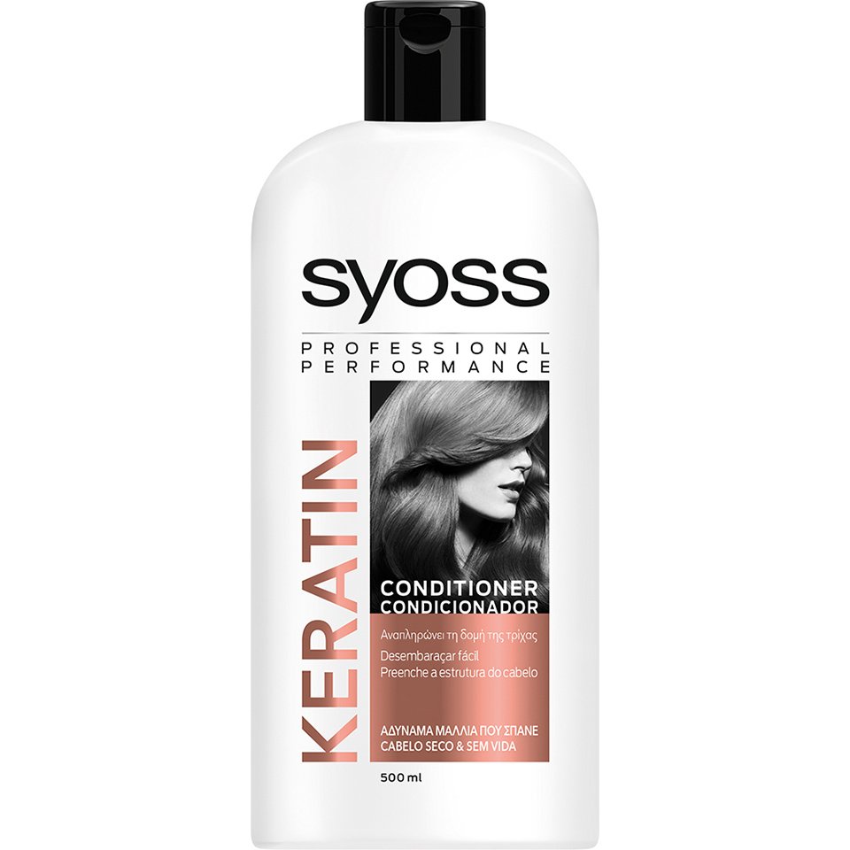 Syoss Conditioner Keratin Επαγγελματική Μαλακτική Κρέμα που Αναπληρώνει την Δομή της Τρίχας στα Αδύναμα Μαλλιά που Σπάνε 500ml