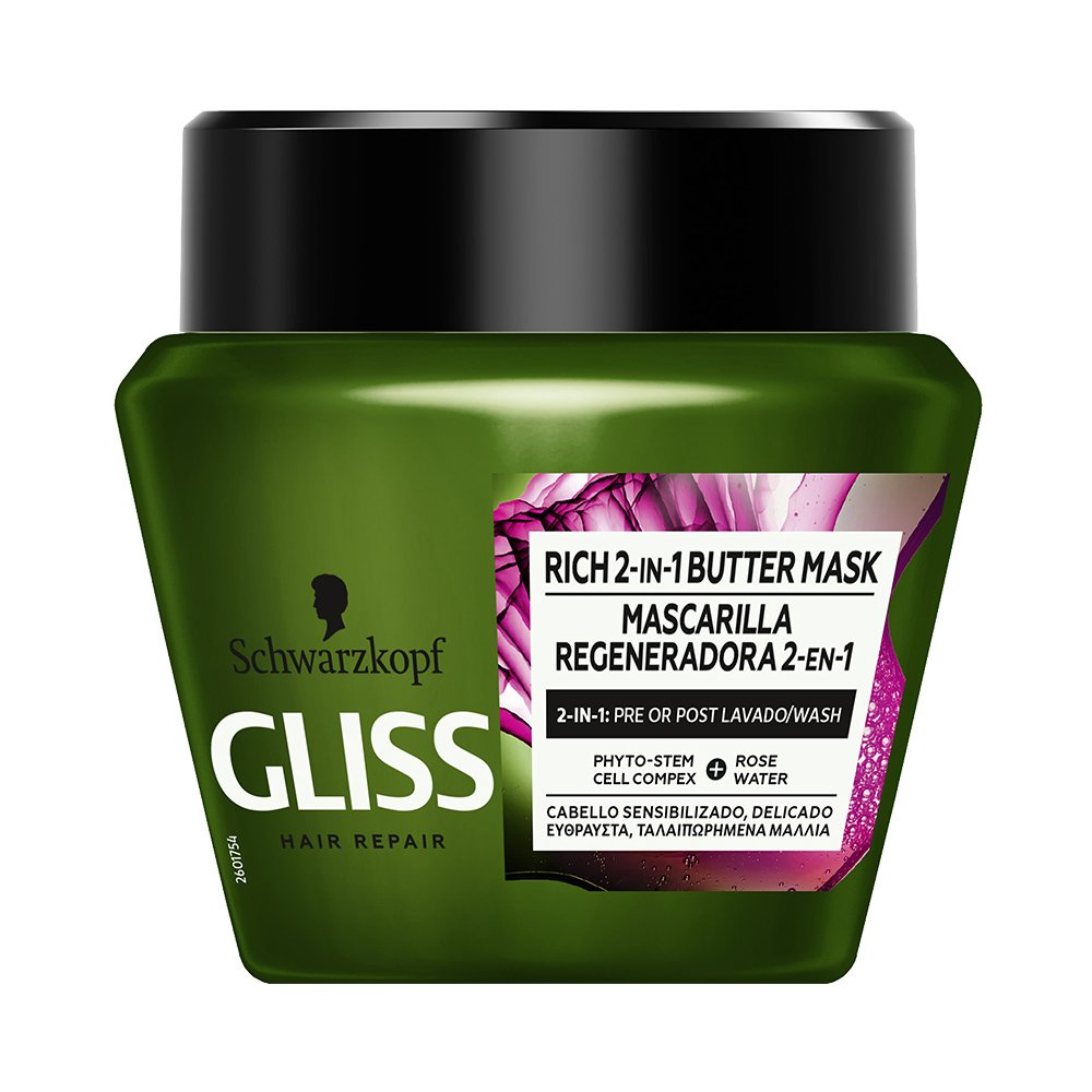 Gliss Bio-Tech Restore 2 in 1 Butter Mask Μάσκα Μαλλιών Πλούσιας Σύνθεσης 2 σε 1 για Εύθραυστα, Ταλαιπωρημένα Μαλλιά 300ml
