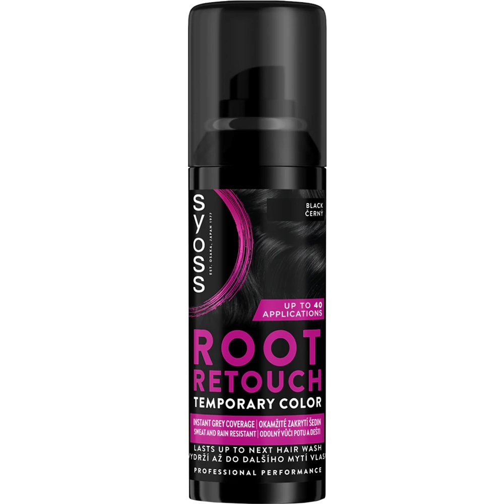 Syoss Syoss Root Retouch Temporary Hair Color Spray Προσωρινής Κάλυψης της Περιοχής των Ριζών που Καλύπτει Άμεσα τα Λευκά 120ml - Μαύρο