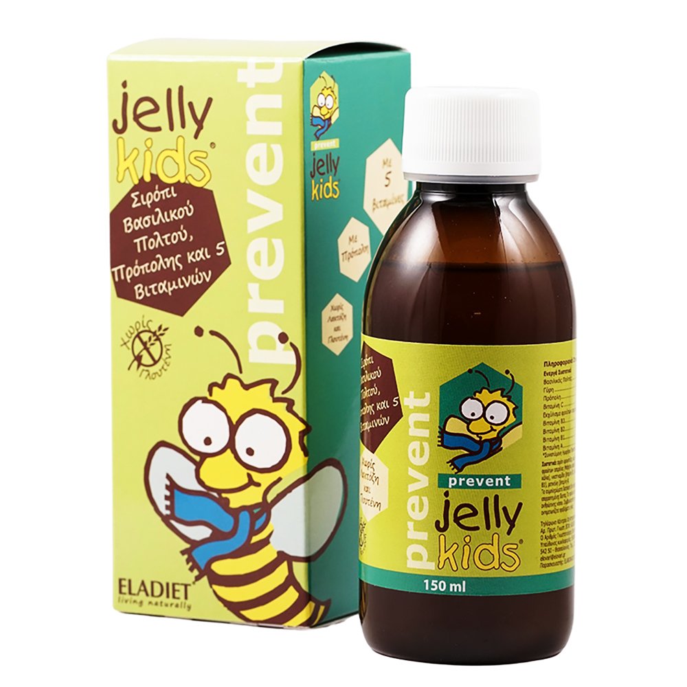 ΕΛΟΒΑΡΗ ΑΓΓΕΛΙΚΑ Α.Ε. Eladiet Jelly Kids Prevent Παιδικό Σιρόπι Βασιλικού Πολτού, Πρόπολης & 5 Βιταμινών για Ενίσχυση της Άμυνας του Οργανισμού 150ml