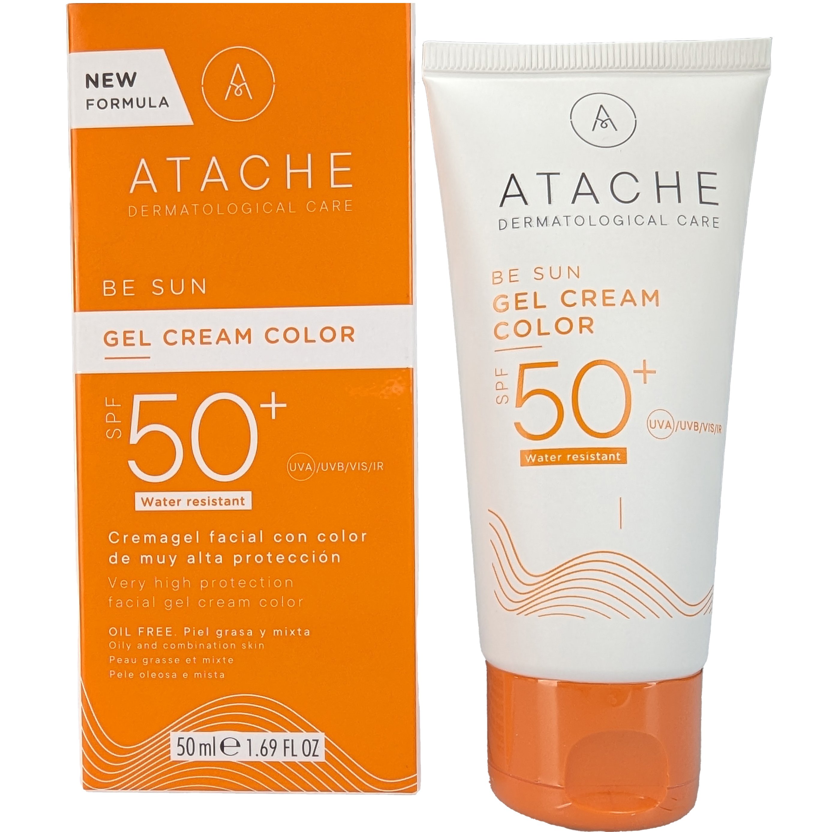 Atache Atache Be Sun Gel Cream Color Water Resistant Spf50+, Αντηλιακό Προσώπου Πολύ Υψηλής Προστασίας για Λιπαρές & Μικτές Επιδερμίδες 50ml