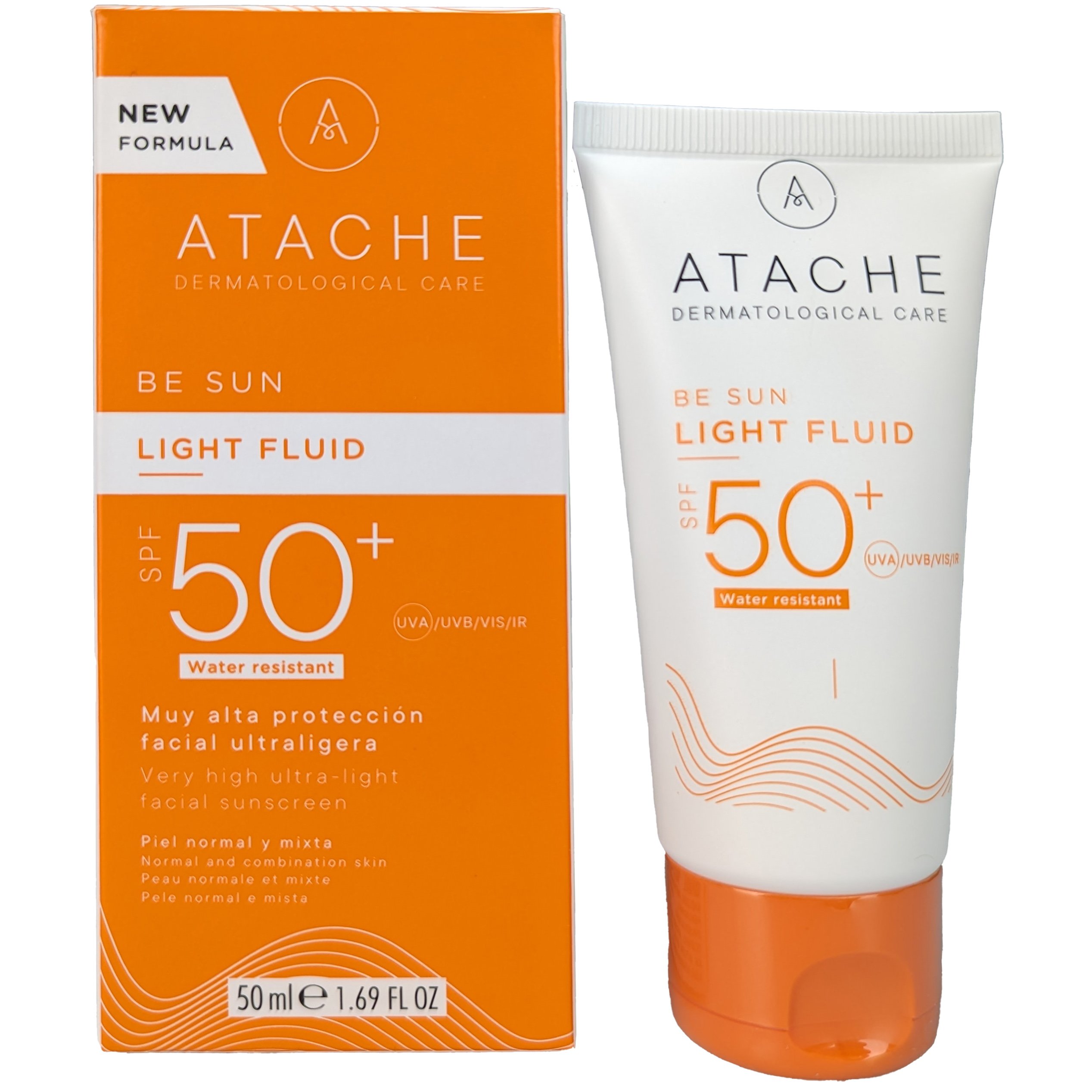 Atache Be Sun Light Fluid Water Resistant Spf50+, Αντηλιακό Προσώπου Πολύ Υψηλής Προστασίας για Κανονικές & Μικτές Επιδερμίδες 50ml