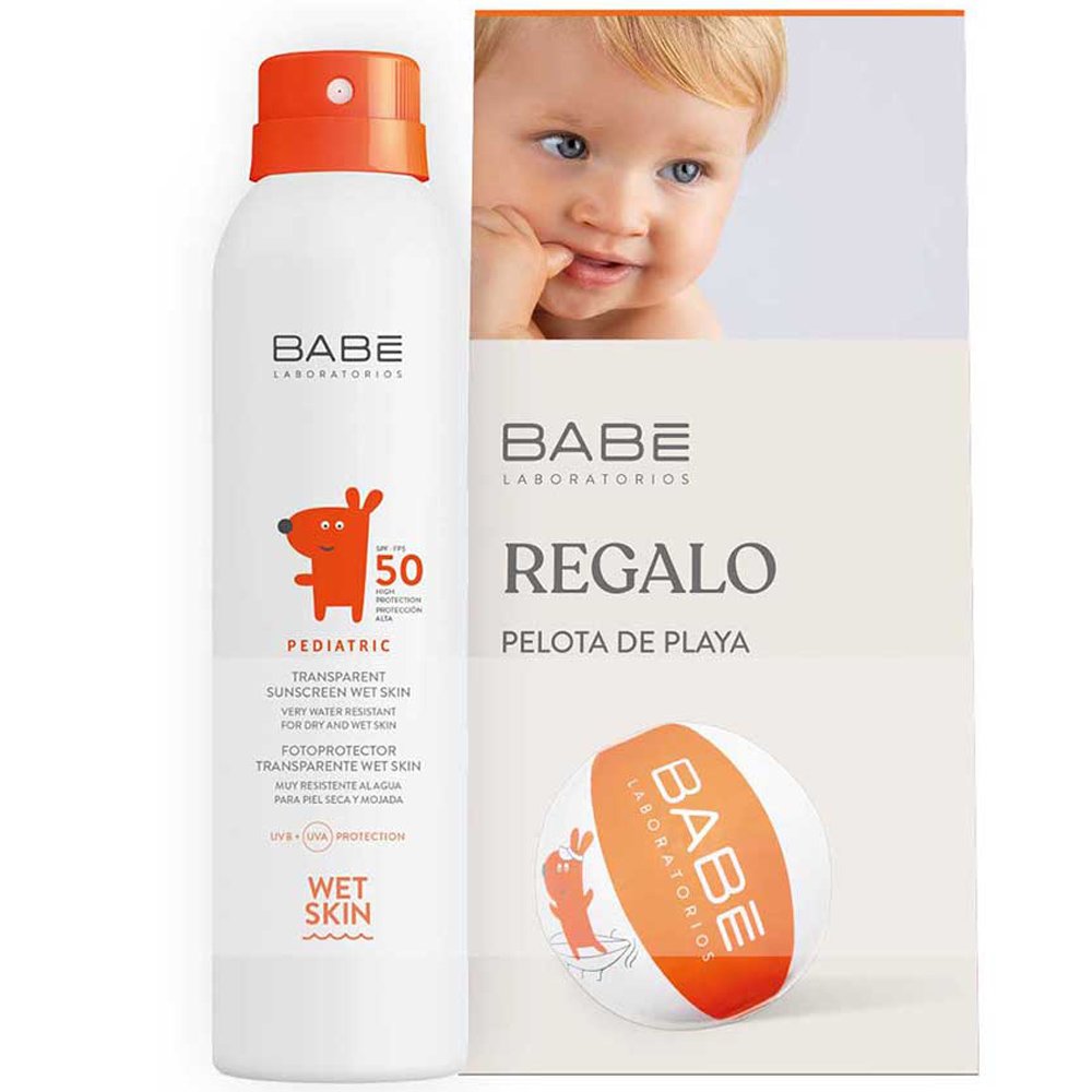 Babe Babe Πακέτο Προσφοράς Pediatric Transparent Sunscreen Wet Skin Spf50 Παιδικό Διάφανο Αντηλιακό Σπρέι Προσώπου, Σώματος Υψηλής Προστασίας, 200ml & Δώρο Παιδική Φουσκωτή Μπάλα Θαλάσσης 1 Τεμάχιο
