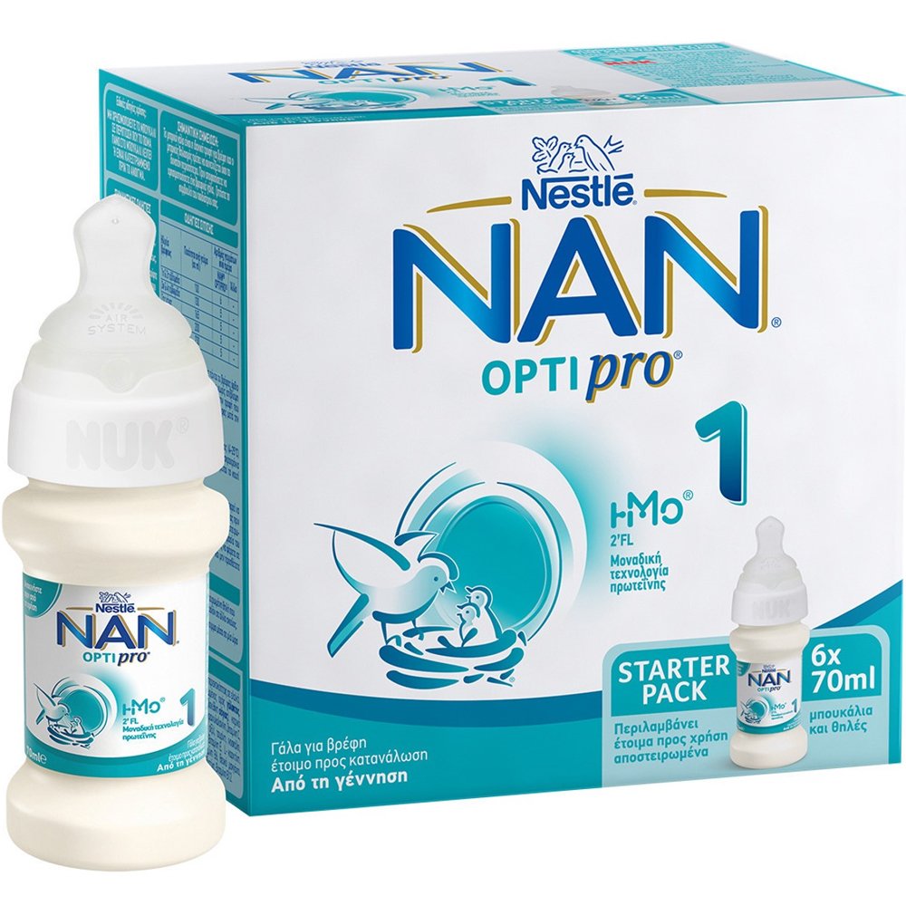 Nestle Nestle NAN Opti Pro 1 Γάλα 1ης Βρεφικής Ηλικίας Έτοιμο Προς Κατανάλωση σε Αποστειρωμένα Μπουκάλια με Θηλές, για Βρέφη από τη Γέννηση Έως τον 6° Μήνα 420ml (6bottlesx70ml)