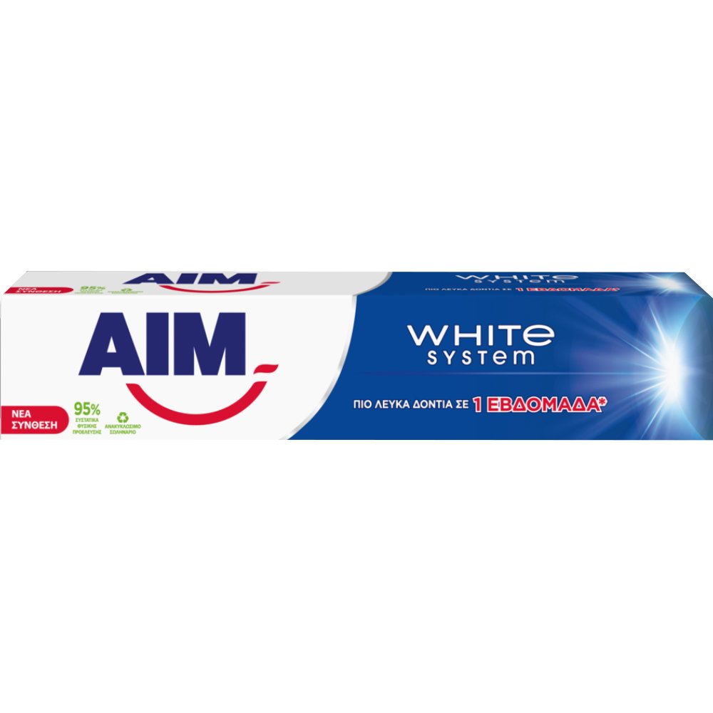 AIM Aim White System Toothpaste Φθοριούχος Οδοντόκρεμα για Λεύκανση των Δοντιών & Ενδυνάμωση του Σμάλτου 75ml