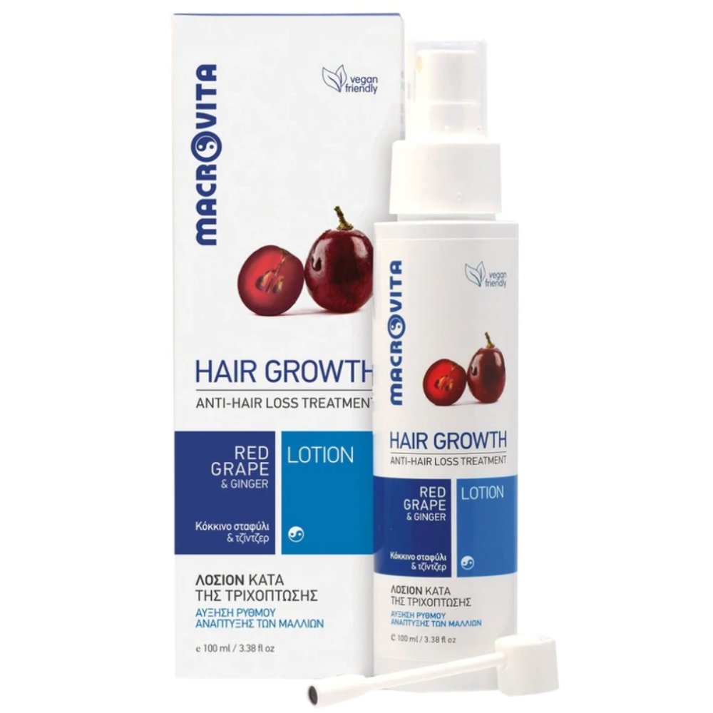Macrovita Macrovita Anti-Hair Loss Treatment Hair Growth Ενυδατική Λοσιόν Κατά της Τριχόπτωσης με Κόκκινο Σταφύλι & Τζίντζερ 100ml
