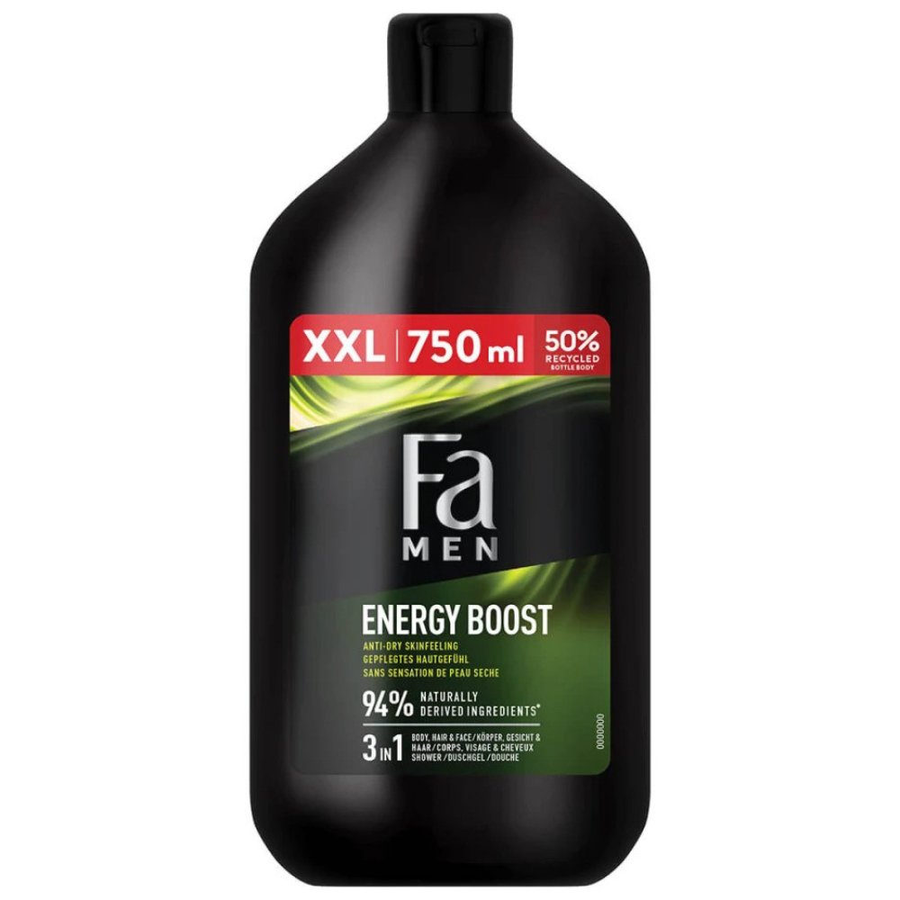 FA Fa Men Sport Energy Boost 3 in 1 Shower Gel Ανδρικό Αναζοωγονητικό Αφρόλουτρο για Σώμα, Μαλλιά & Πρόσωπο 750ml