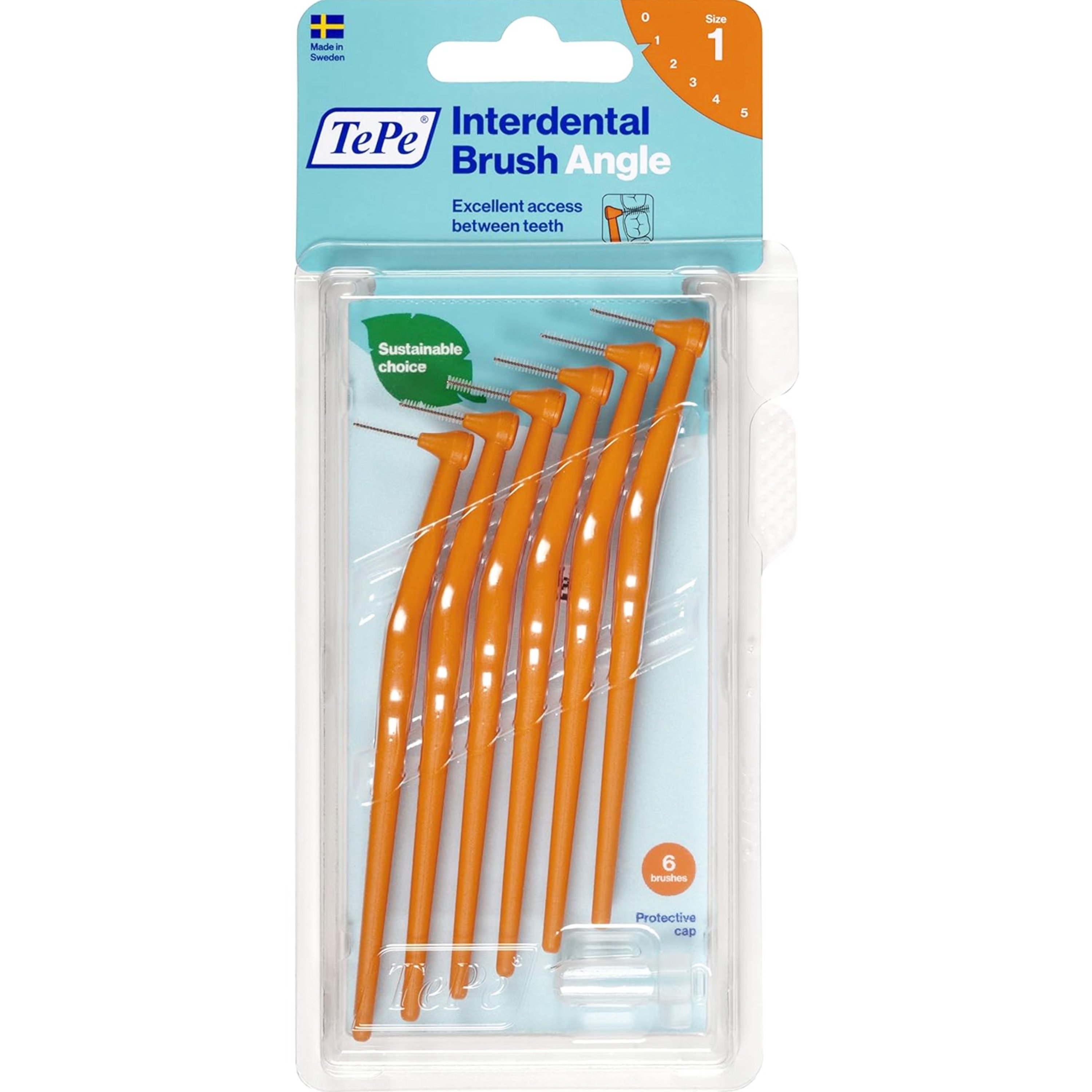 Tepe TePe Angle Interdental Brush Angle Μεσοδόντια Βουρτσάκια Καθαρισμού με Μακριά Λαβή & Κεκλιμένη Κεφαλή 6 Τεμάχια - Size 1 (0.45 mm)