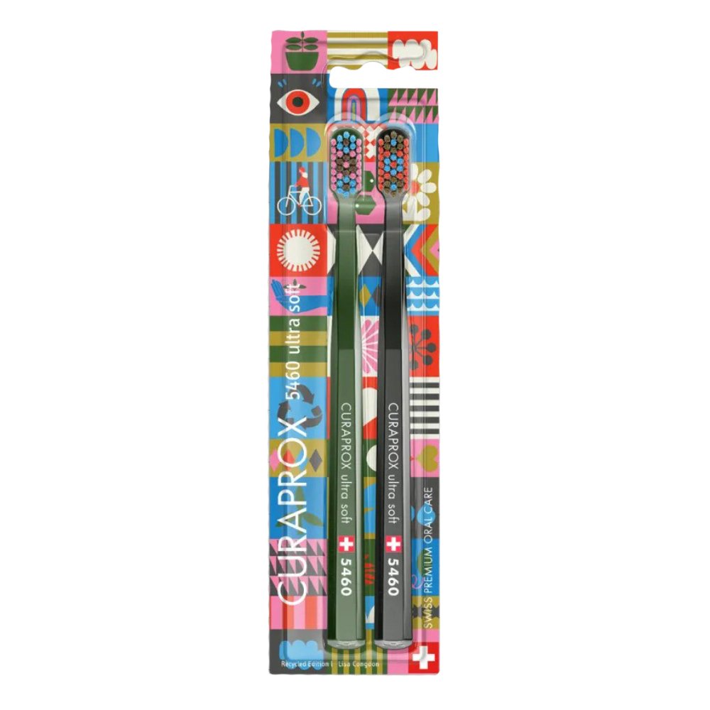 Curaprox Recycled Edition 5460 Ultra Soft Toothbrush Μαλακές Οδοντόβουρτσες Ενηλίκων με Εξαιρετικά Απαλές & Ανθεκτικές Ίνες για Αποτελεσματικό Καθαρισμό 2 Τεμάχια