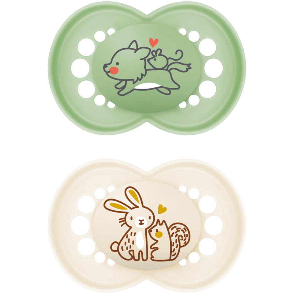 Mam Mam Original Silicone Soother 16m+ Ορθοδοντική Πιπίλα Σιλικόνης με Θήκη Μεταφοράς 2 Τεμάχια, Κωδ 250SUc - Πράσινο / Ζαχαρί