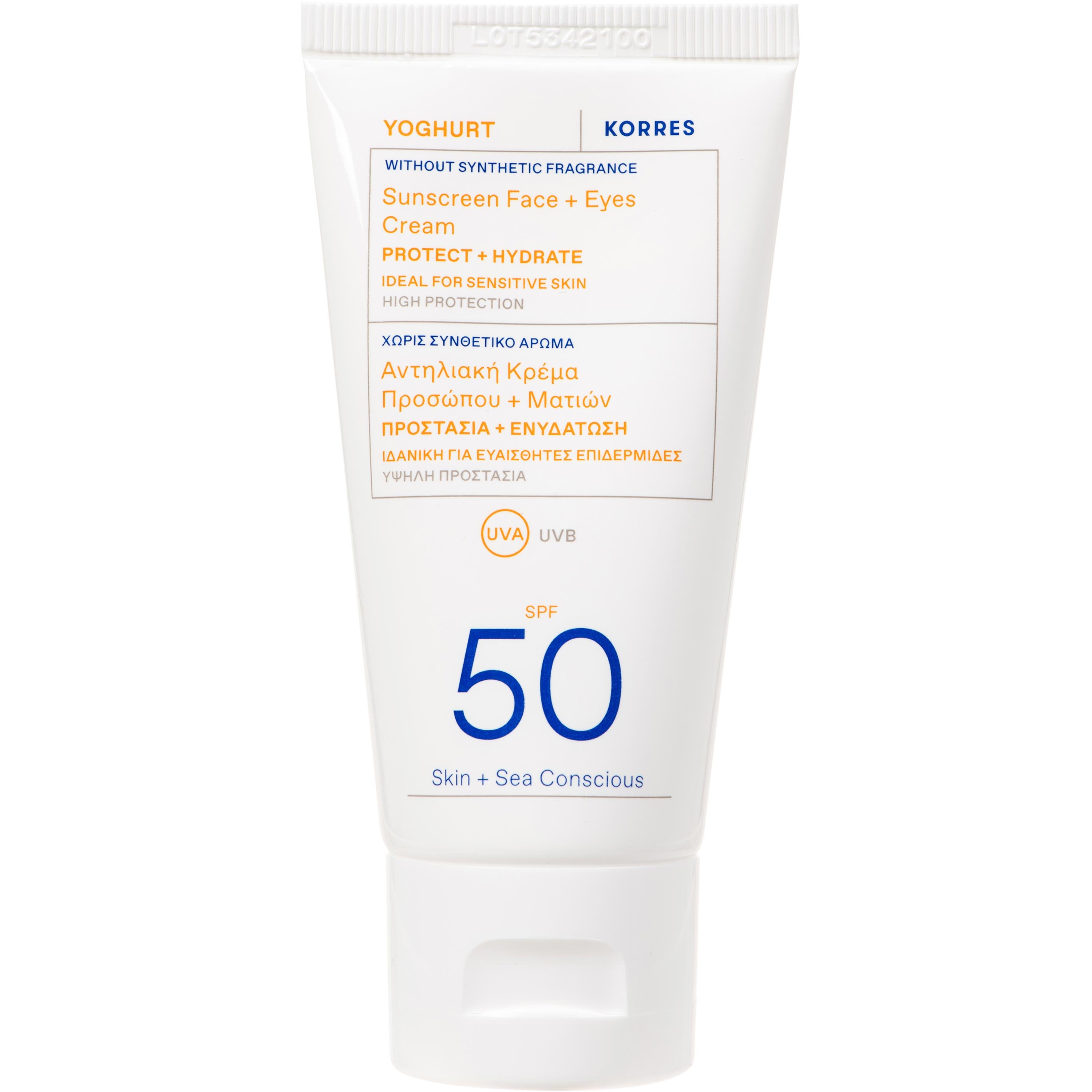 Korres Korres Yoghurt Sunscreen Face & Eyes Cream Spf50 Αντηλιακή Κρέμα Προσώπου - Ματιών Υψηλής Προστασίας, Κατάλληλη για Ευαίσθητες Επιδερμίδες 50ml