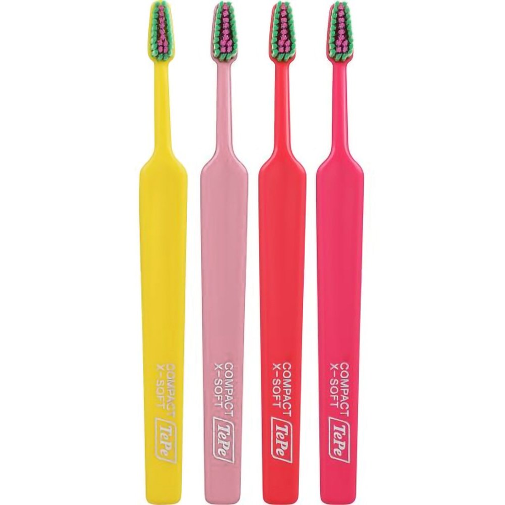 Tepe Colour Compact Extra Soft Toothbrush Οδοντόβουρτσα με Πολύ Μαλακές Ίνες & Μικρό Μέγεθος Κεφαλής 4 Τεμάχια - Multicolor 4