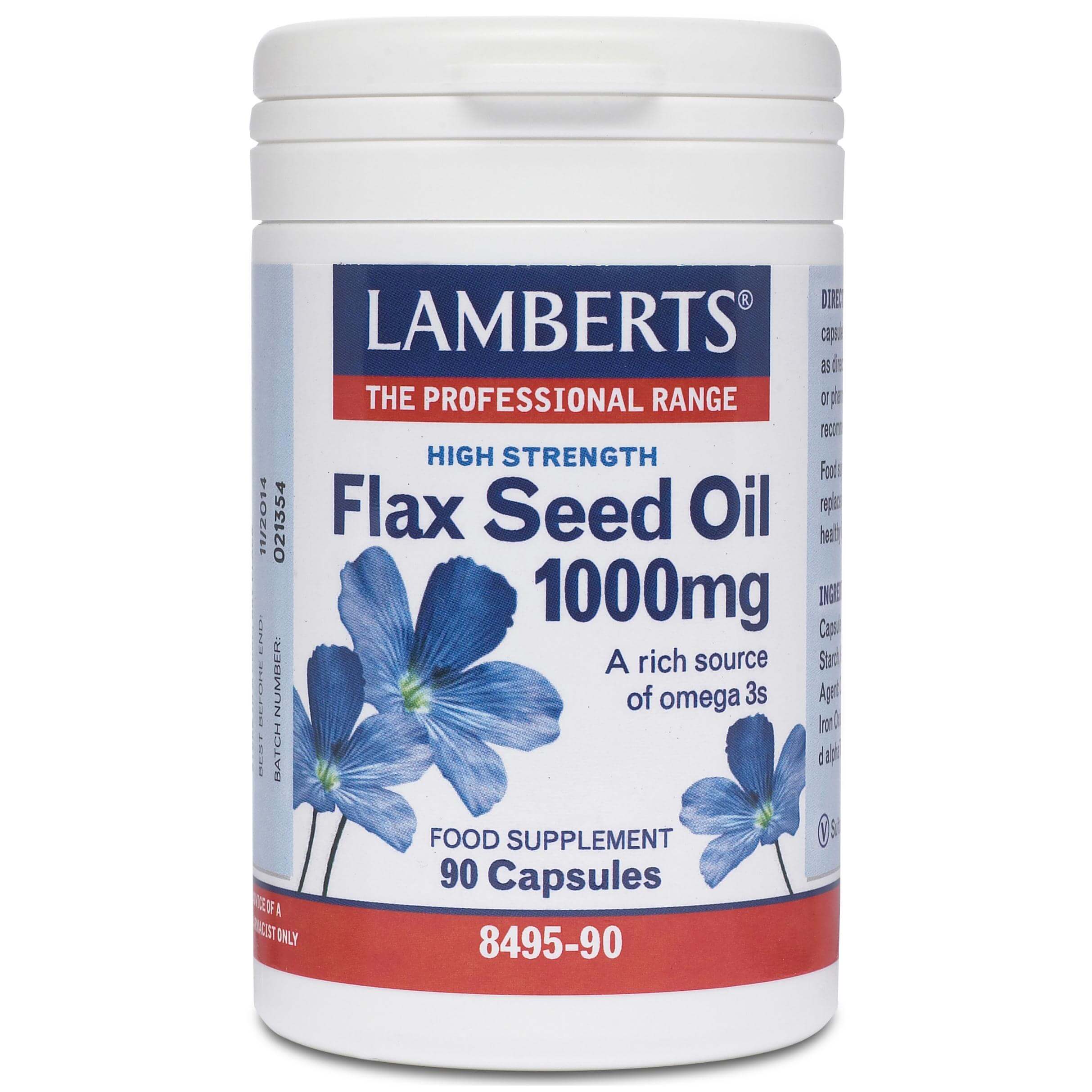 Lamberts Flax Seed Oil 1000mg Συμπλήρωμα Διατροφής Πλούσιο σε Ωμέγα 3, 90caps