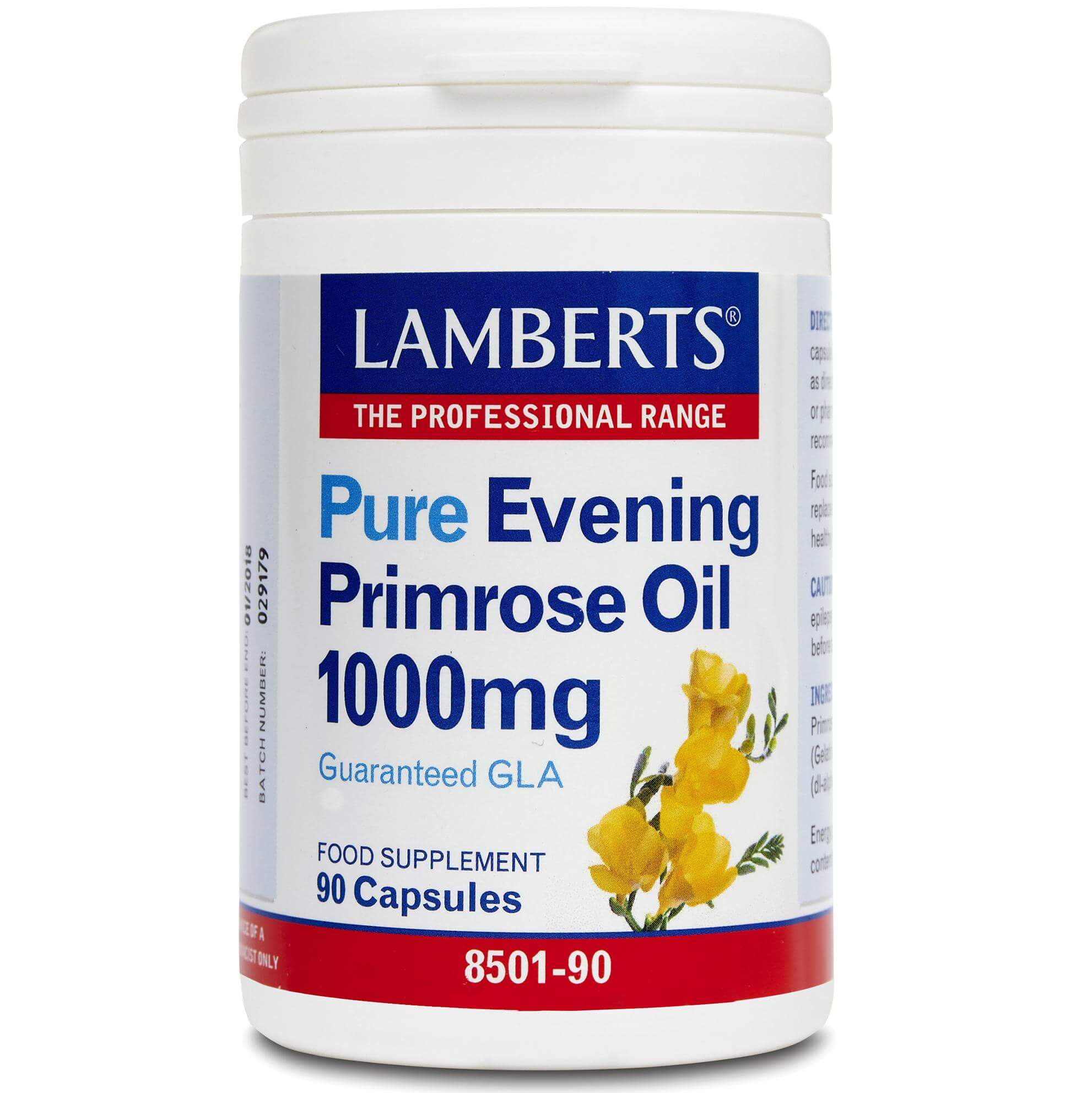 Lamberts Pure Evening Primrose Oil Συπλήρωμα Διατροφής Έλαιου Νυχτολούλουδου για Σωστή Λειτουργεία του Οργανισμού 1000mg 90tabs