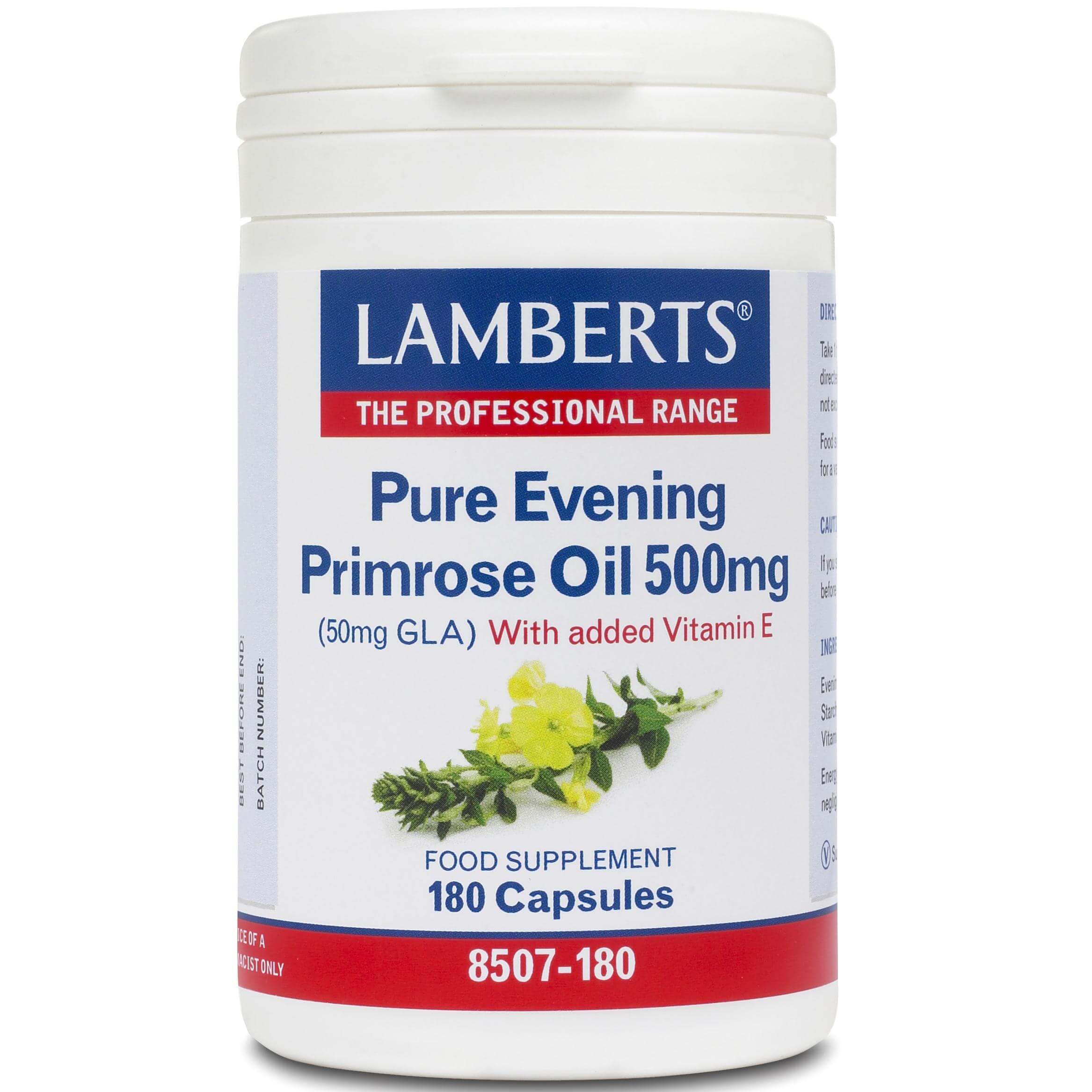Lamberts Evening Primrose Oil Συπλήρωμα Διατροφής Έλαιου Νυχτολούλουδου για Σωστή Λειτουργεία του Οργανισμού 500mg 180tabs