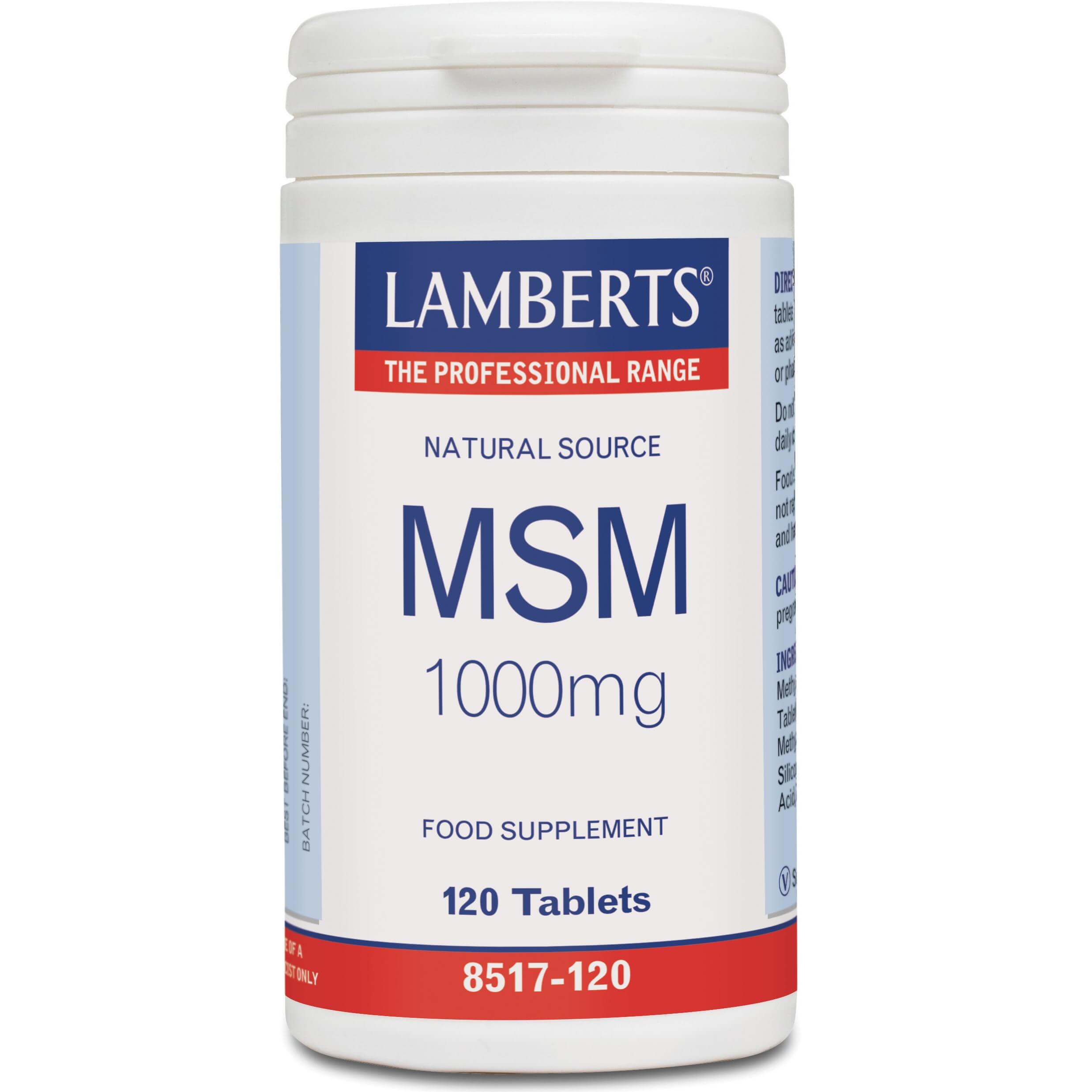 Lamberts MSM Συμπλήρωμα Διατροφής, Φυσική Πηγή MSM για τη Διατήρηση της Φυσιολογικής Λειτουργίας των Αρθρώσεων 1000mg 120Tabs