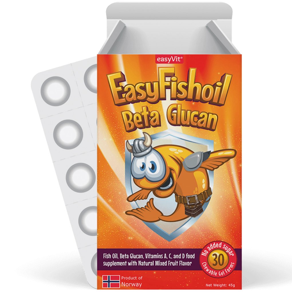 EasyVit EasyFishoil Beta Glucan Παιδικό Συμπλήρωμα Διατροφής με Ωμέγα 3, Β-γλυκάνες & Βιταμίνες Α, C, D3 με Γεύση Φρούτων 30 Ζελεδάκια