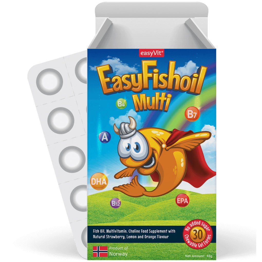EasyVit EasyFishoil Multi Παιδικό Συμπλήρωμα Διατροφής με Ωμέγα 3 για την Καλή Υγεία της Καρδιάς, του Εγκεφάλου & των Ματιών με Γεύση Φρούτων 30 Ζελεδάκια