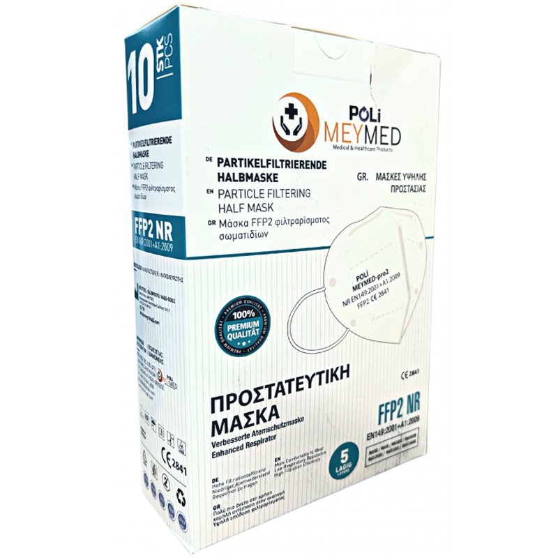Poli MeyMed FFP2 NR KN95 Filtering Half Mask Μάσκα Προστασίας Μιας Χρήσης Λευκό 10 Τεμάχια