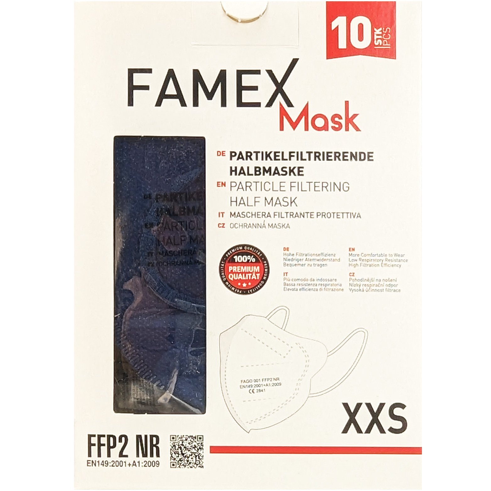Famex Famex Kids Mask FFP2 NR XXS Μάσκες Προστασίας μιας Χρήσης για Παιδιά 2 έως 5 Ετών 10 Τεμάχια - Μπλε Σκούρο