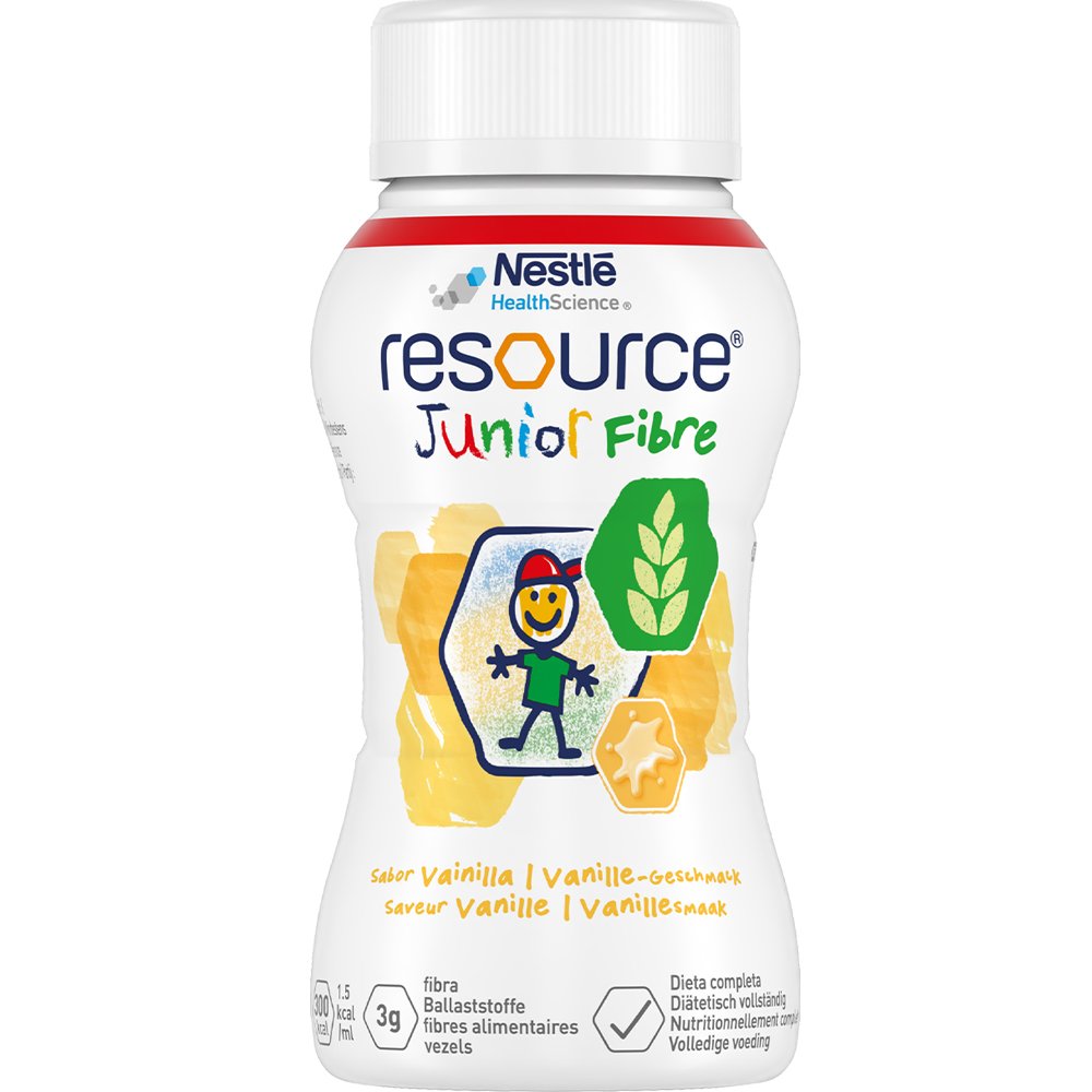 Nestle Nestle Resource Junior Fibre Πόσιμο Θρεπτικό Σκεύασμα Υψηλής Θερμιδικής Αξίας με Εδώδιμες Ίνες, Βιταμίνες & Μέταλλα για τη Διαιτητική Διαχείριση Ασθενών Άνω του 1 Έτους με Υποθρεψία με Γεύση Βανίλια 200ml - Vanilla