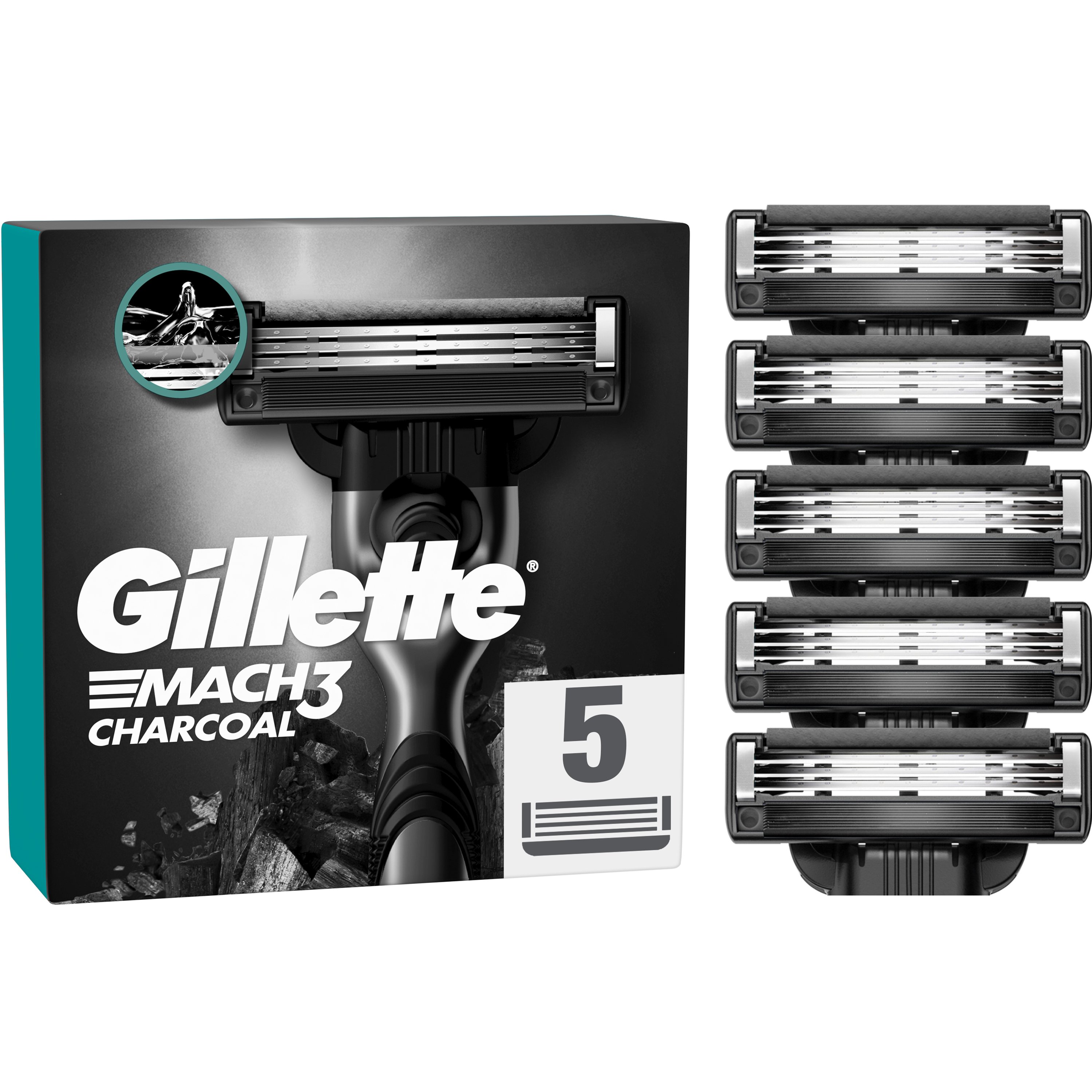 Gillette Gillette Mach 3 Charcoal Replacement Razors Ανταλλακτικές Κεφαλές Ξυριστικής Μηχανής 3 Λεπίδων με Ενεργό Άνθρακα 5 Τεμάχια
