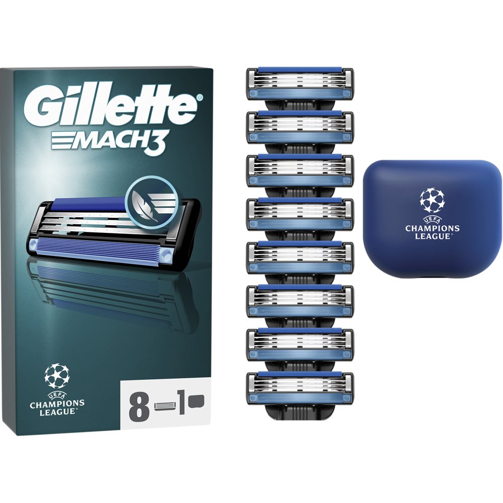 Gillette Promo Mach 3 Replacement Razors 8 Τεμάχια & Θήκη Μεταφοράς Ανταλλακτικές Κεφαλές 3 Λεπίδων Ξυριστικής Μηχανής για Έως & 6 Μήνες Ξυρίσματος 1 Τεμάχιο