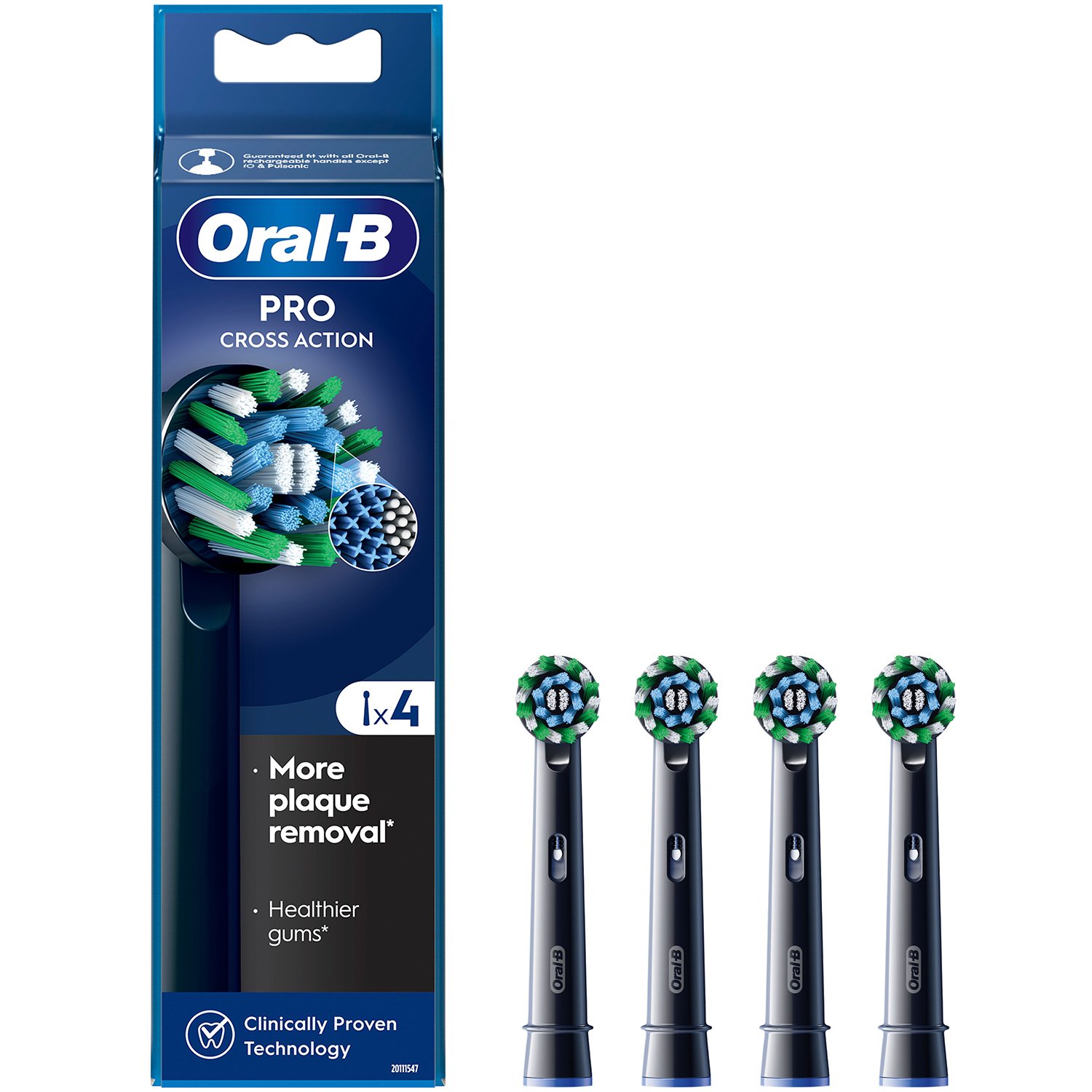 Oral-B Pro Cross Action Electric Toothbrush Head Replacement Black Ανταλλακτικές Κεφαλές Ηλεκτρικής Οδοντόβουρτσας για Αφαίρεση της Πλάκας & Προστασία των Ούλων με Μεσαίας Σκληρότητας Ίνες & Ένδειξη Αντικατάστασης της Κεφαλής 4 Τεμάχια
