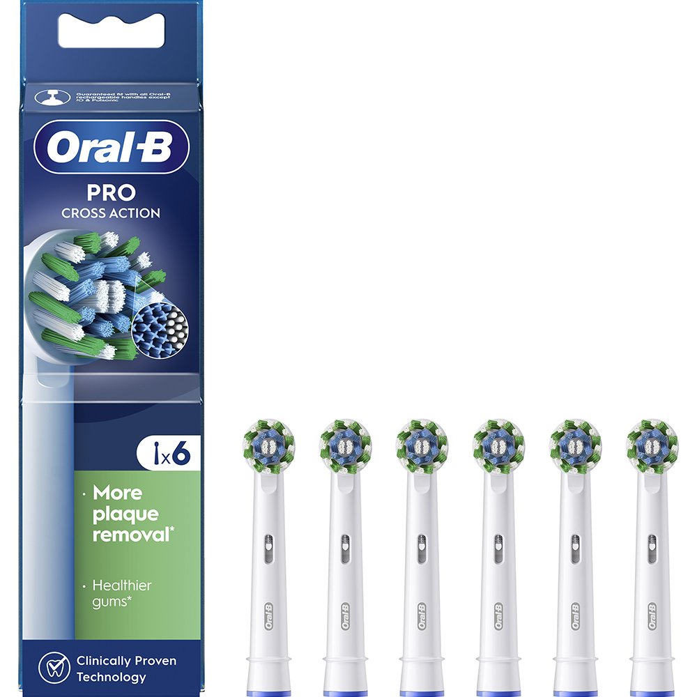 Oral-B Oral-B Pro Cross Action Medium Electric Toothbrush Head White Ανταλλακτικές Κεφαλές Ηλεκτρικής Οδοντόβουρτσας για Αφαίρεση της Πλάκας, Προστασία των Ούλων & Μεσαίας Σκληρότητας Ίνες με Ένδειξη Αντικατάστασης της Κεφαλής 6 Τεμάχια