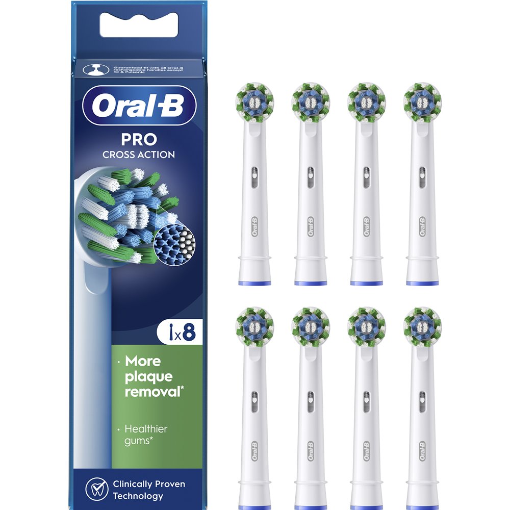 Oral-B Oral-B Pro Cross Action Medium Electric Toothbrush Replacement Head White Ανταλλακτικές Κεφαλές Ηλεκτρικής Οδοντόβουρτσας για Αφαίρεση της Πλάκας, Προστασία των Ούλων & Μεσαίας Σκληρότητας Ίνες 8 Τεμάχια