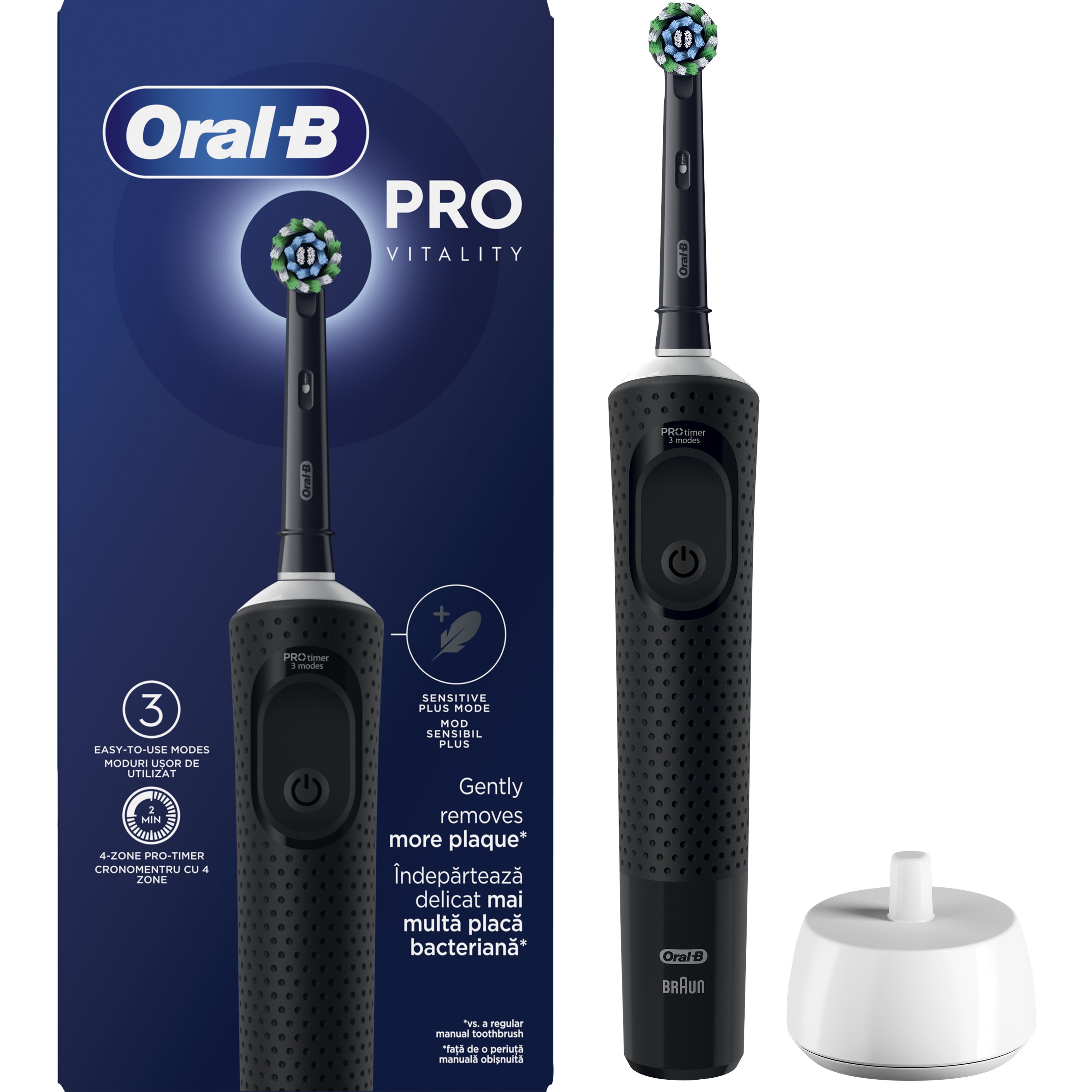 Oral-B Oral-B Vitality Pro Electric Toothbrush Μαύρη Ηλεκτρική Οδοντόβουρτσα με Χρονοδιακόπτη & 3 Προγράμματα Βουρτσίσματος 1 Τεμάχιο