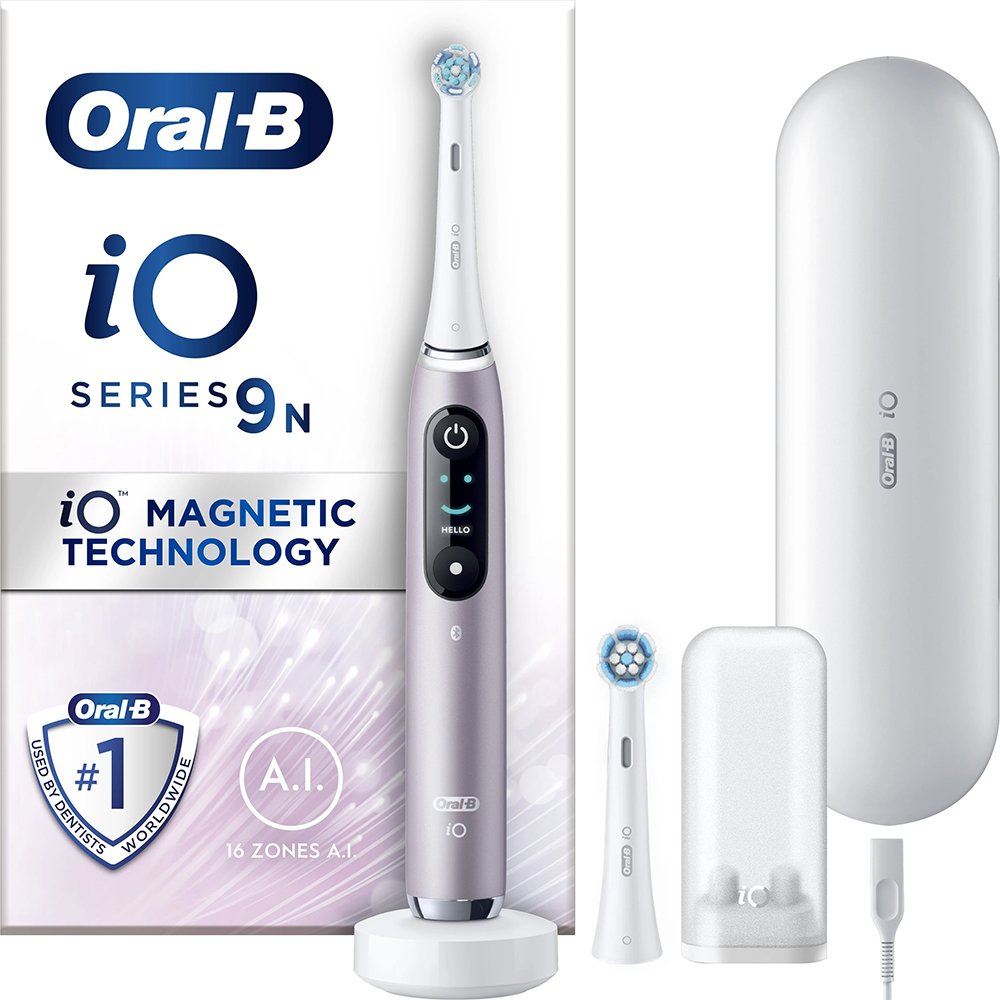 Oral-B Oral-B iO Series 9 Magnetic Rose Quartz Electric Toothbrush Ηλεκτρική Οδοντόβουρτσα με Χρονοδιακόπτη, Αισθητήρα Πίεσης για Προστασία των Ούλων & Διαδραστική Έγχρωμη Οθόνη 1 Τεμάχιο