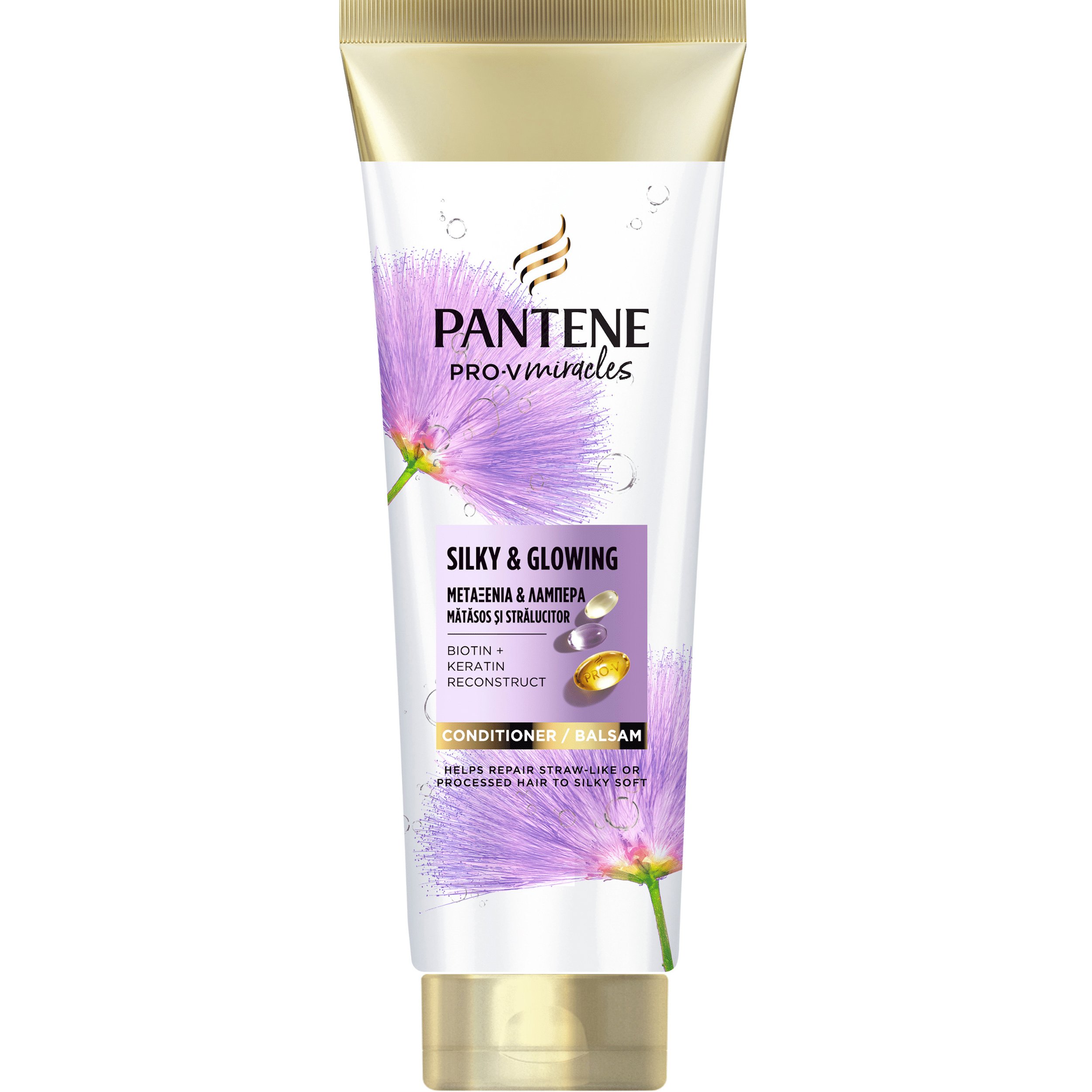 Pantene Pantene Pro-V Miracles Silky & Glowing Conditioner Μαλακτική Κρέμα για Αναδόμηση Φθαρμένων Μαλλιών που Χαρίζει Μεταξένια Υφή & Λάμψη 160ml