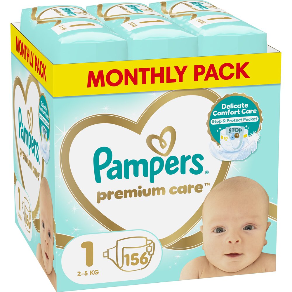 Pampers Pampers Premium Care Monthly Pack Νο1 (2-5kg) 156 Τεμάχια (3x52 Τεμάχια)