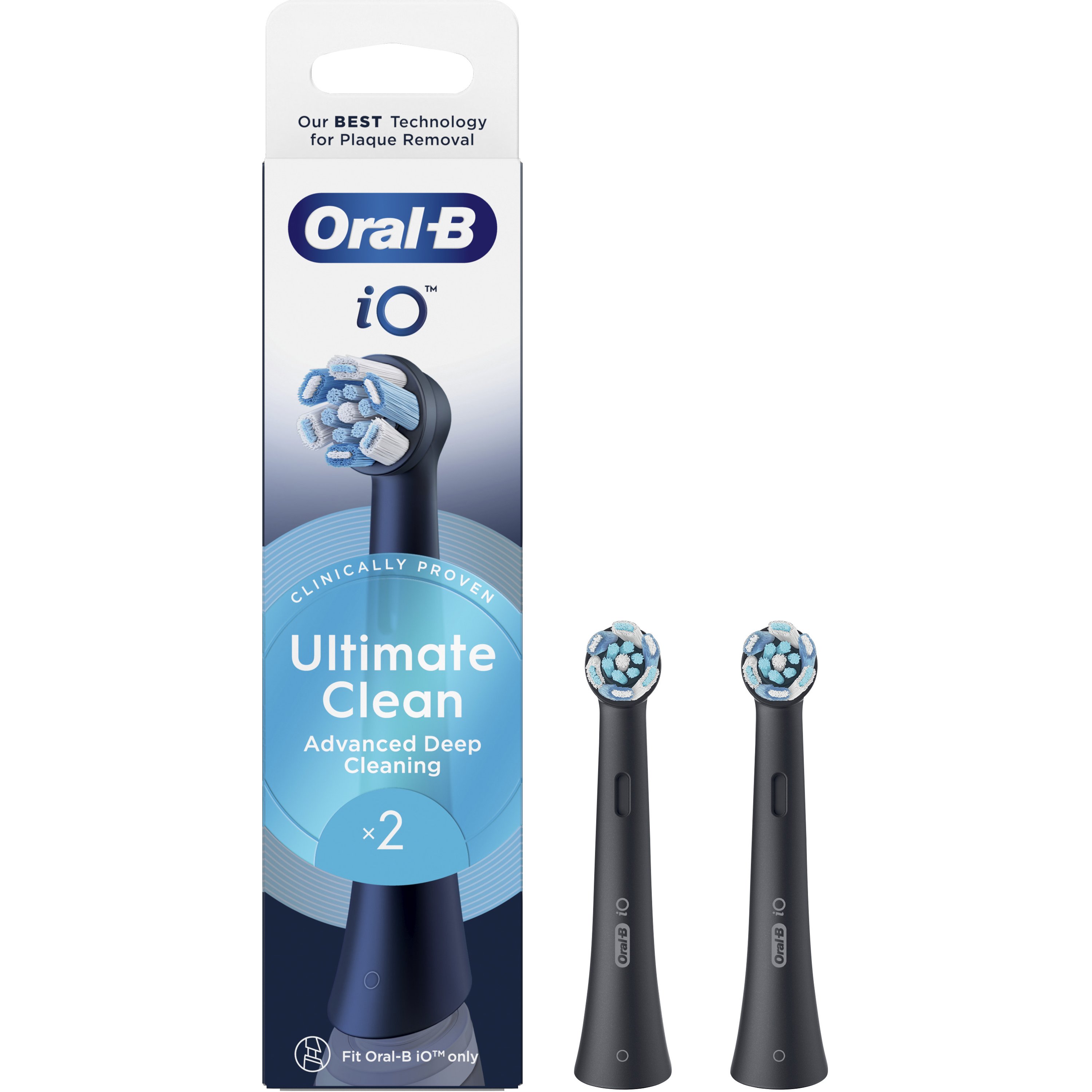 Oral-B Oral-B iO Ultimate Clean Brush Heads Ανταλλακτικές Κεφαλές Βουρτσίσματος για Βαθύ & Επαγγελματικό Καθαρισμό των Δοντιών σε Μαύρο Χρώμα 2 Τεμάχια - Black