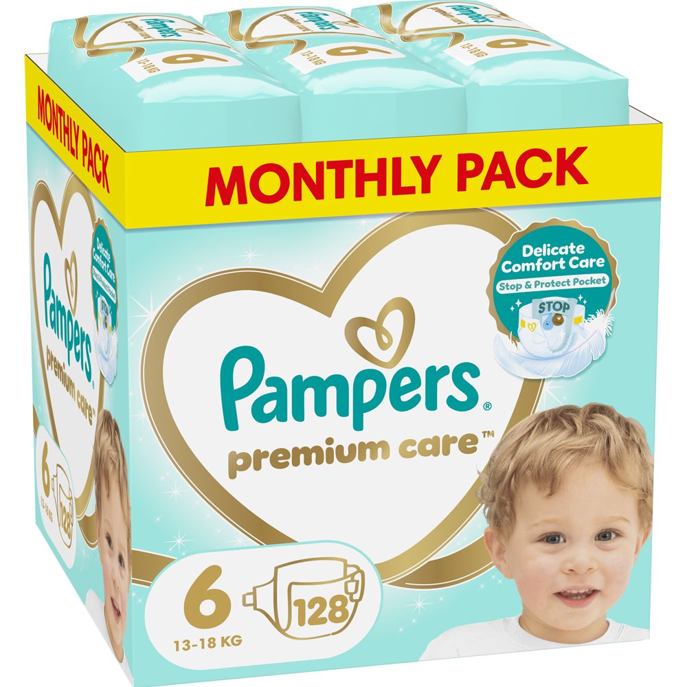 Pampers Premium Care Monthly Pack Πάνες No.6 (13-18kg) 128τμχ