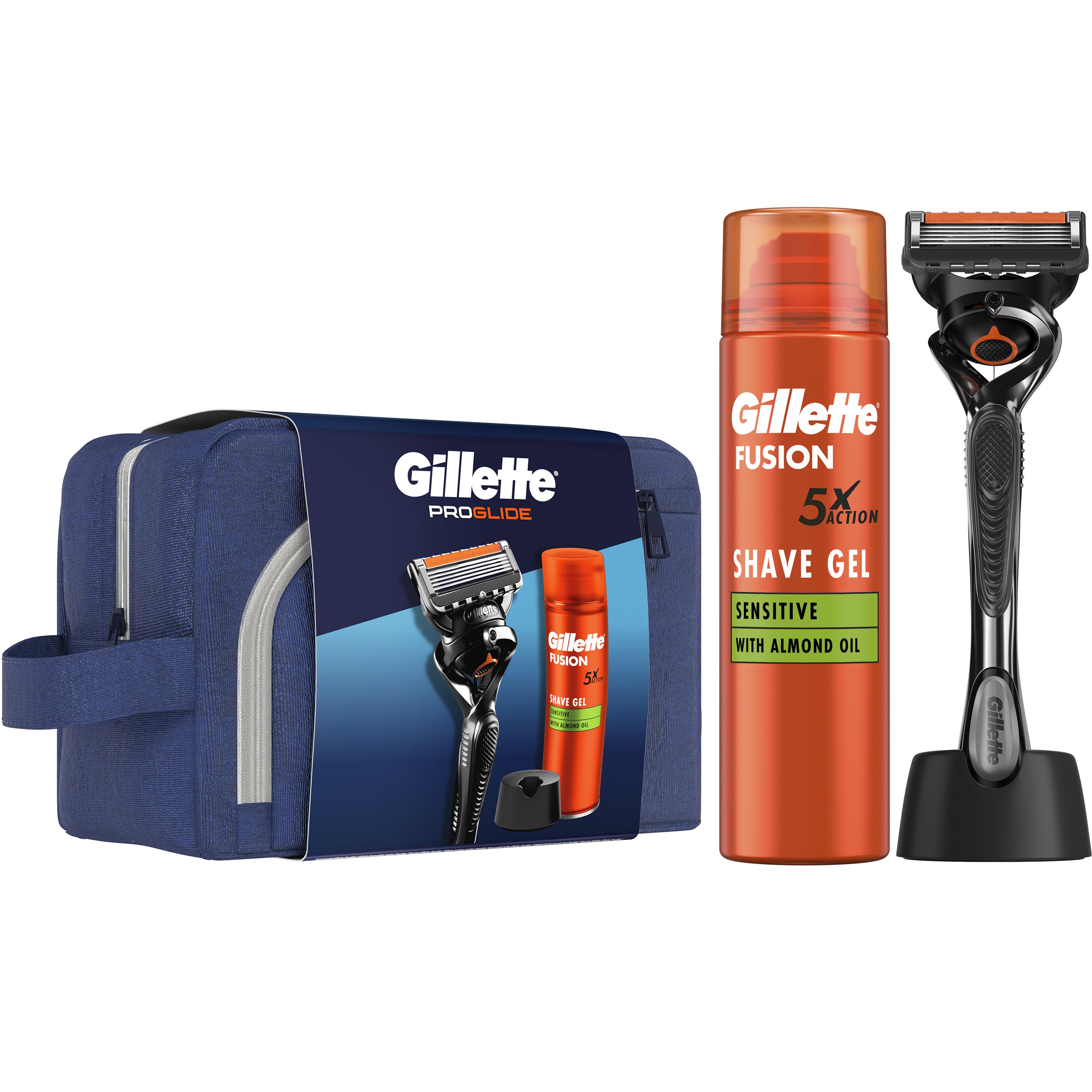 Gillette Gillette Promo Fusion 5 Proglide Razor 1 Τεμάχιο & Replacement Razor 1 Τεμάχιο & Βάση 1 Τεμάχιο & Sensitive Shave Gel 200ml & Νεσεσέρ 1 Τεμάχιο