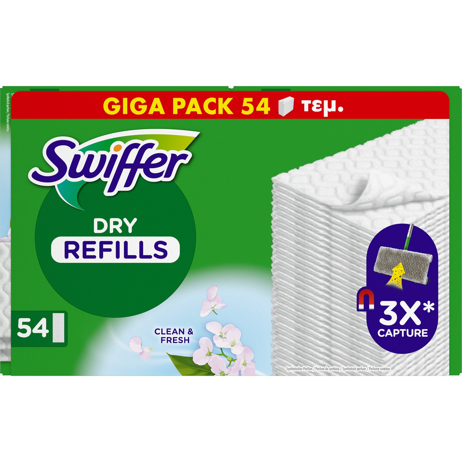 Swiffer Swiffer Promo Clean & Fresh Dry Refils Στεγνά Ανταλλακτικά Πανάκια για το Πάτωμα που Παγιδεύουν τη Σκόνη 54 Τεμάχια (3x18 Τεμάχια)